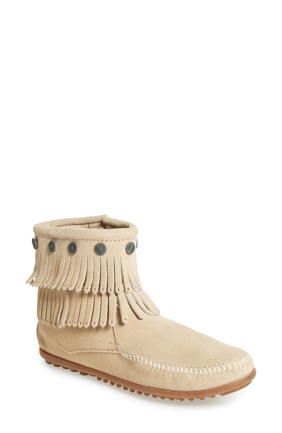 Minnetonka Double Fringe Boot, Beige