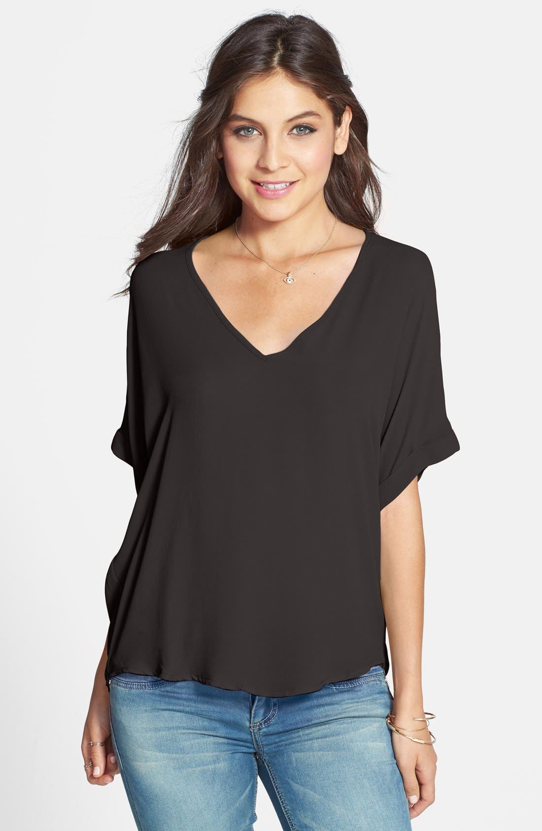 Cuff Sleeve Woven Tee Nordstrom