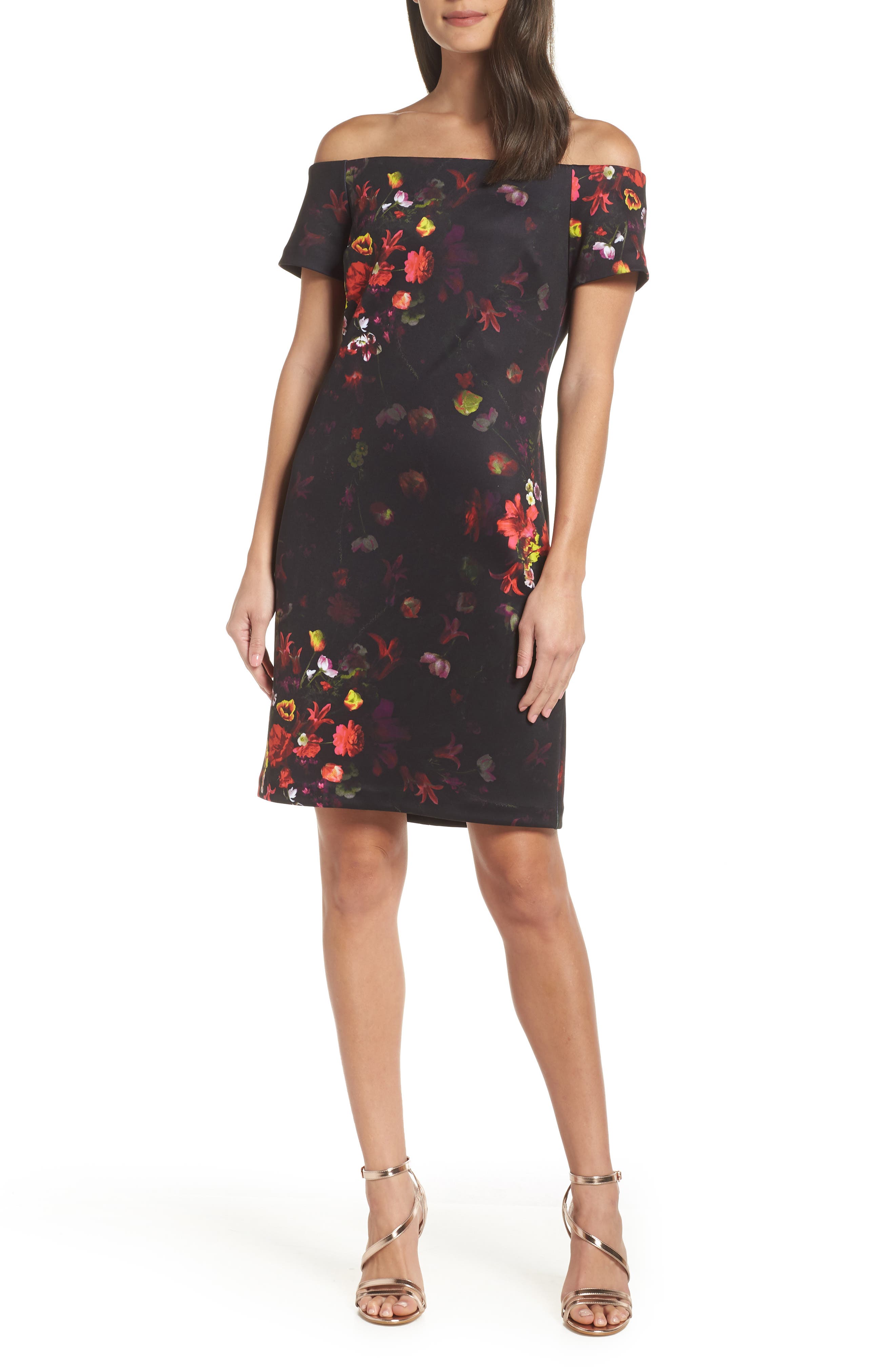 Sam Edelman Floral Off The Shoulder Dress, Black