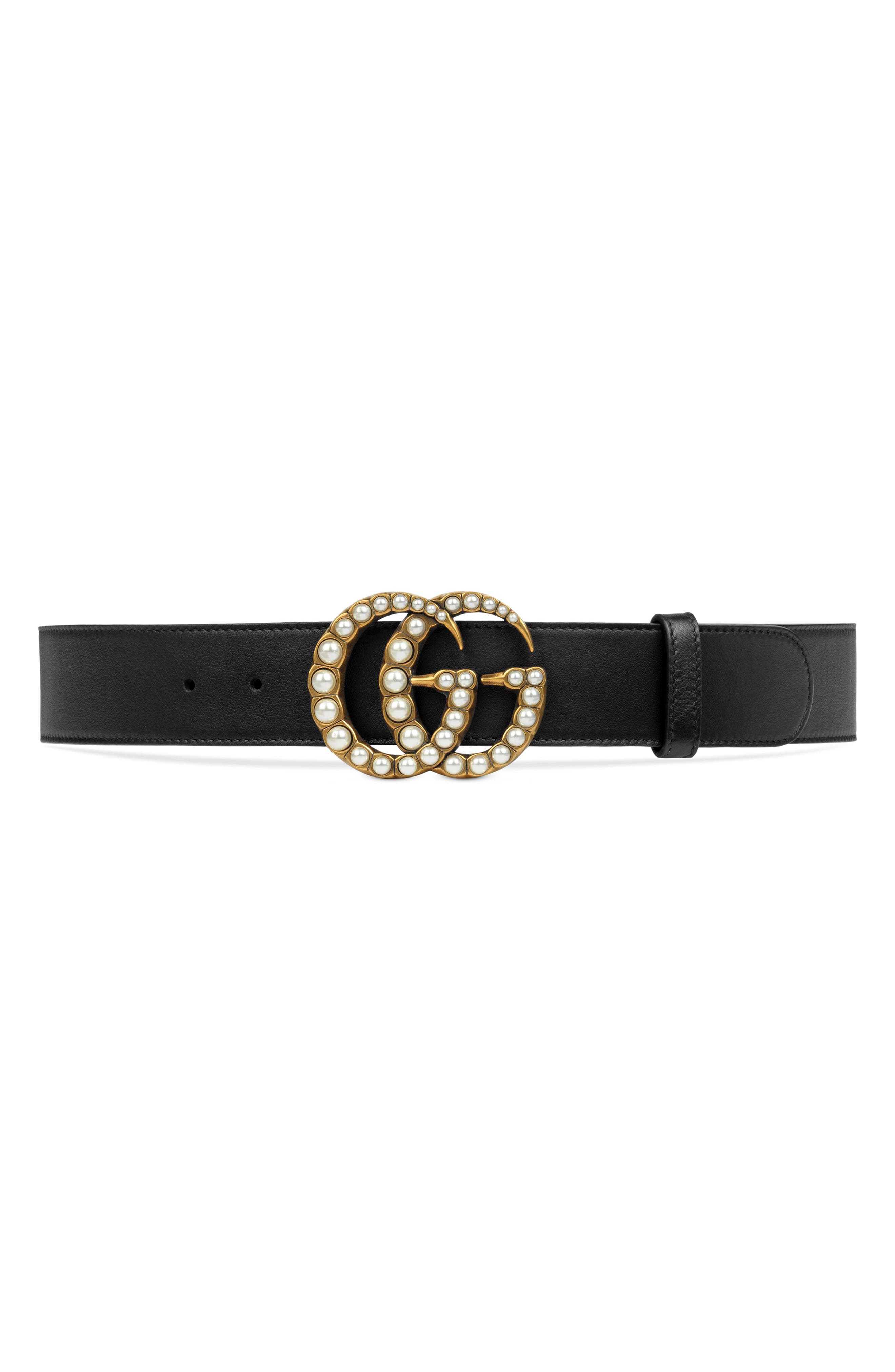 Gucci Imitation Pearl Double-G Leather Belt