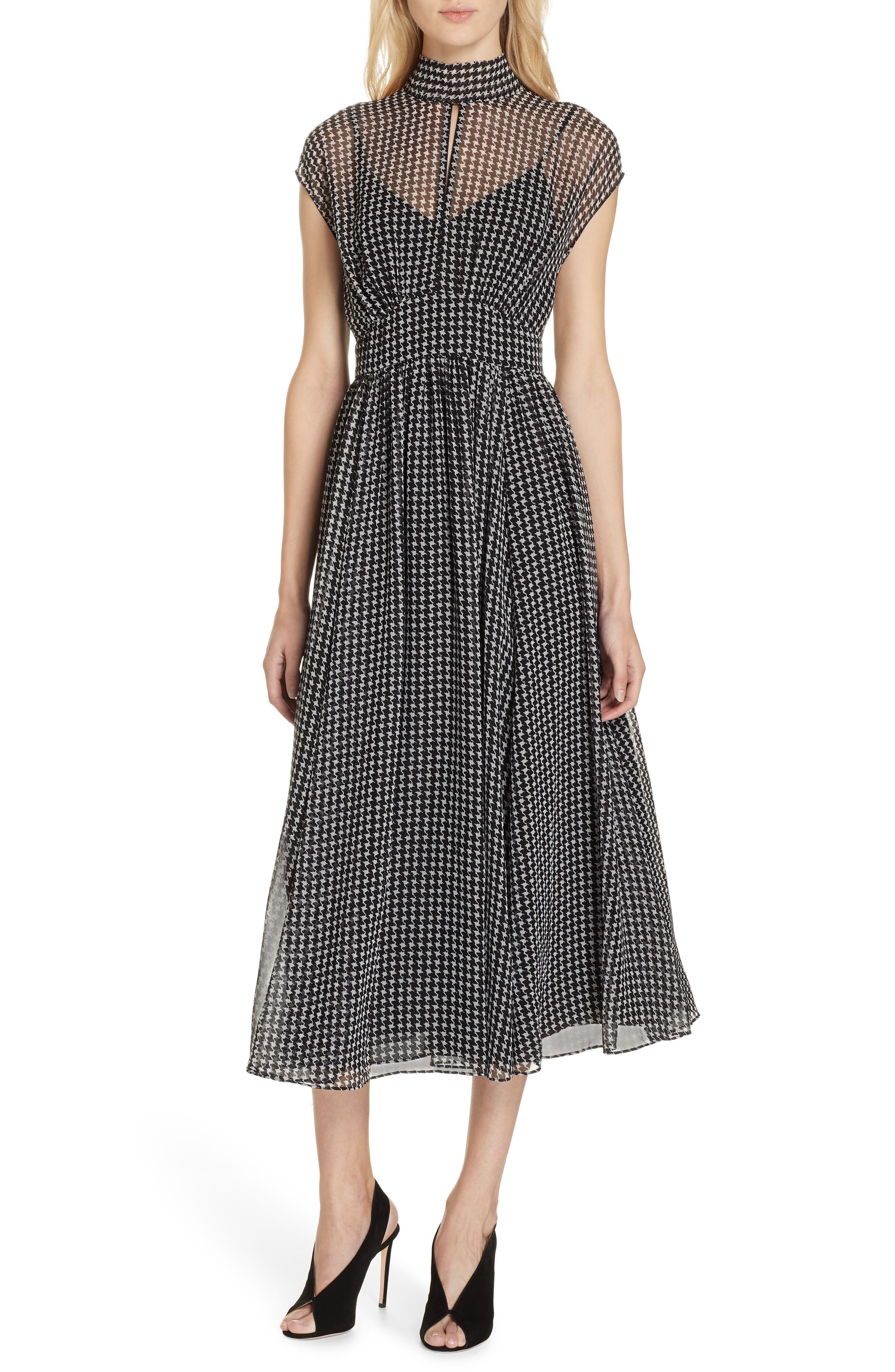 Kate Spade New York Houndstooth Chiffon Midi Dress