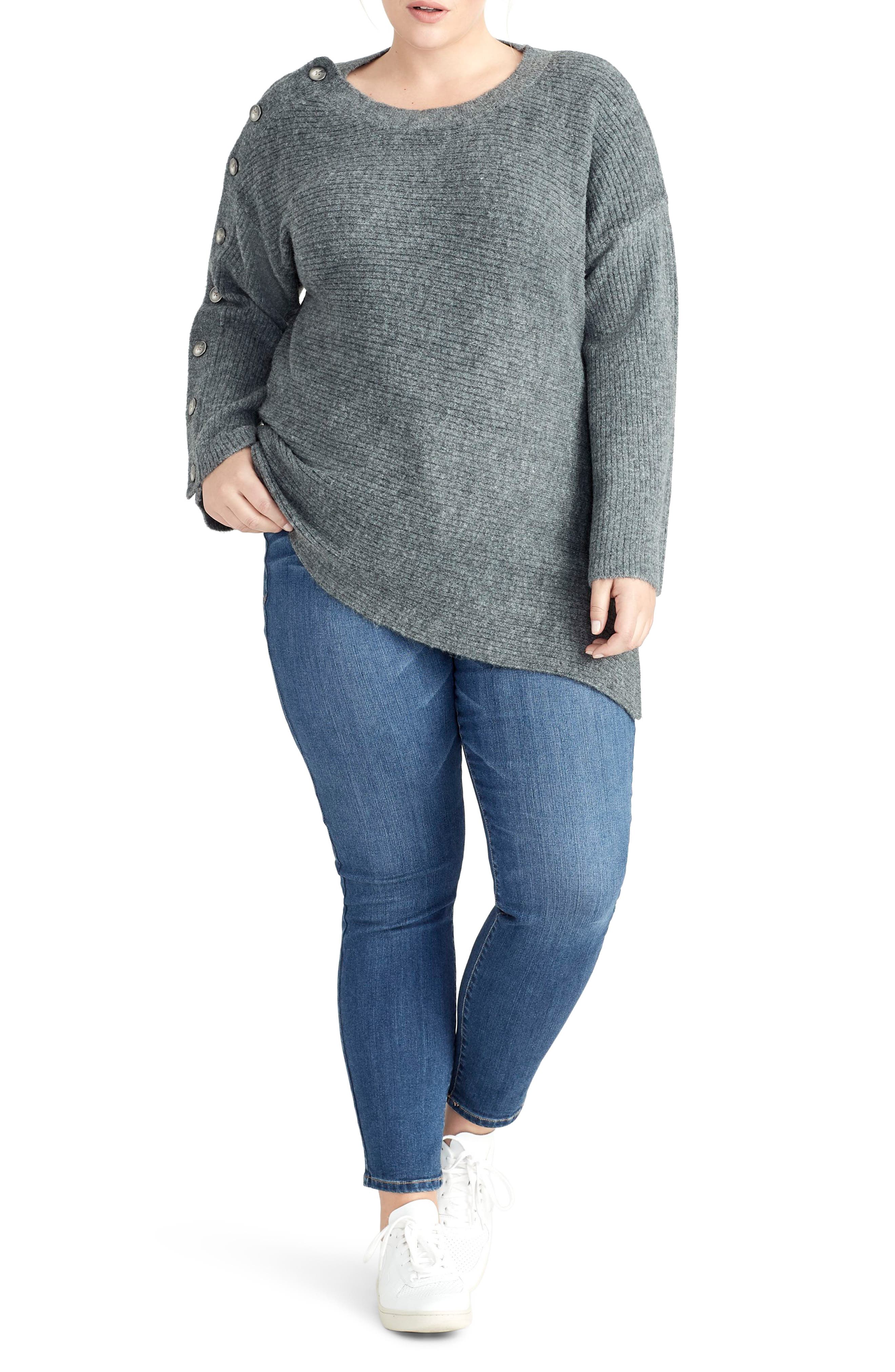Plus Size Rachel Rachel Roy Adley Button Sleeve Sweater, Grey