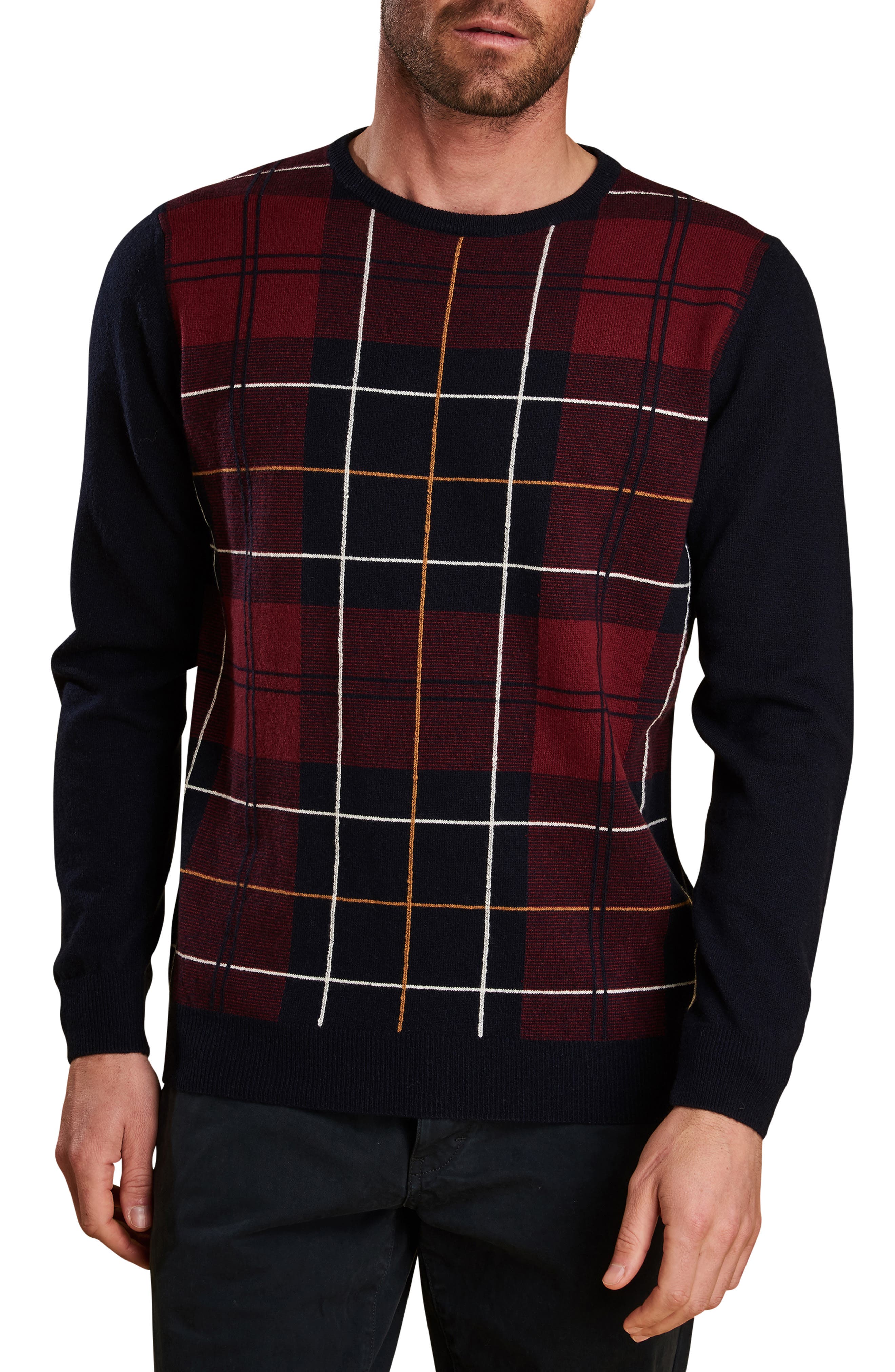 Barbour Coldwater Plaid Wool Crewneck Sweater, Blue