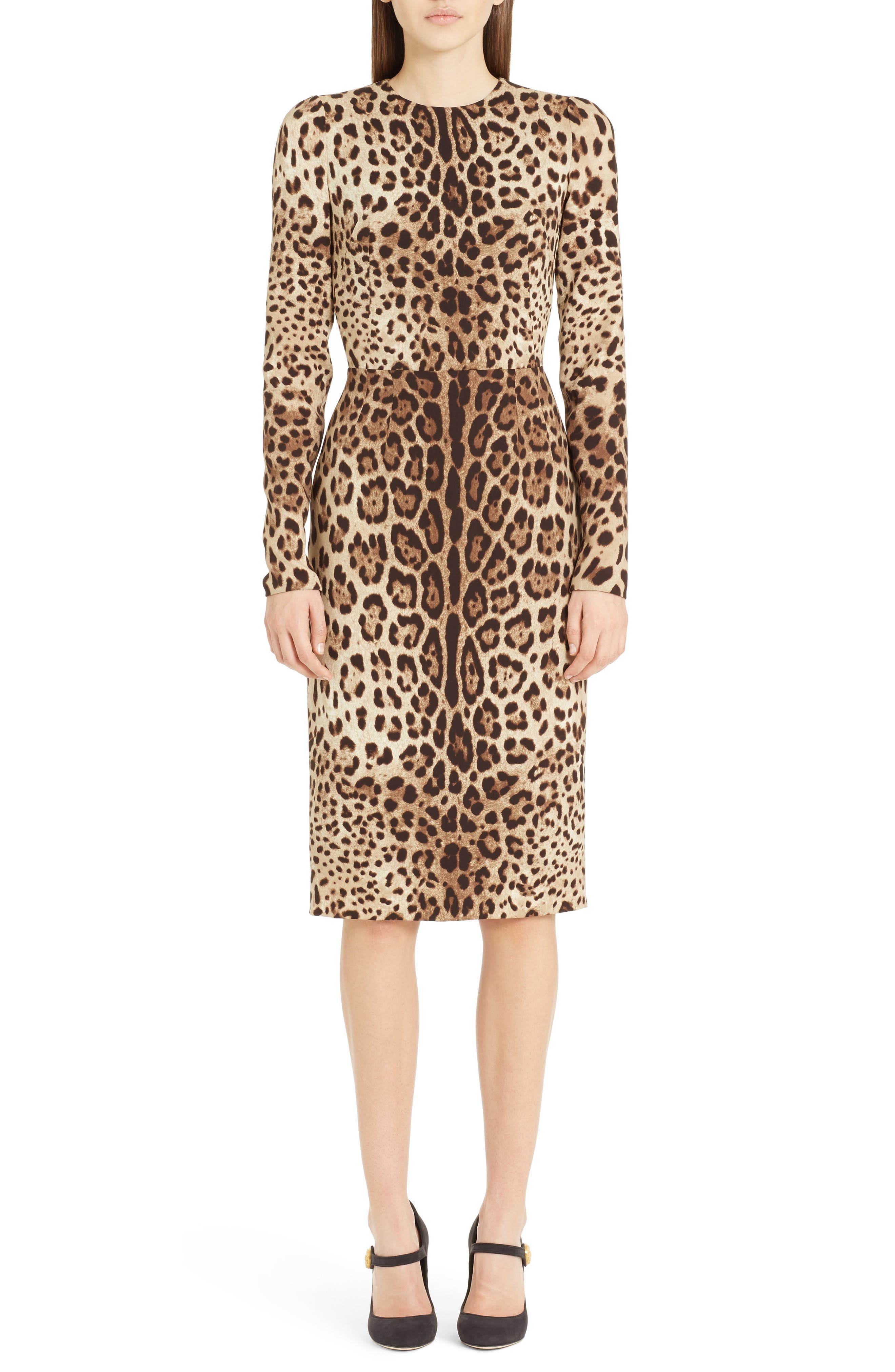 Dolce & gabbana Leopard Print Stretch Silk Sheath Dress