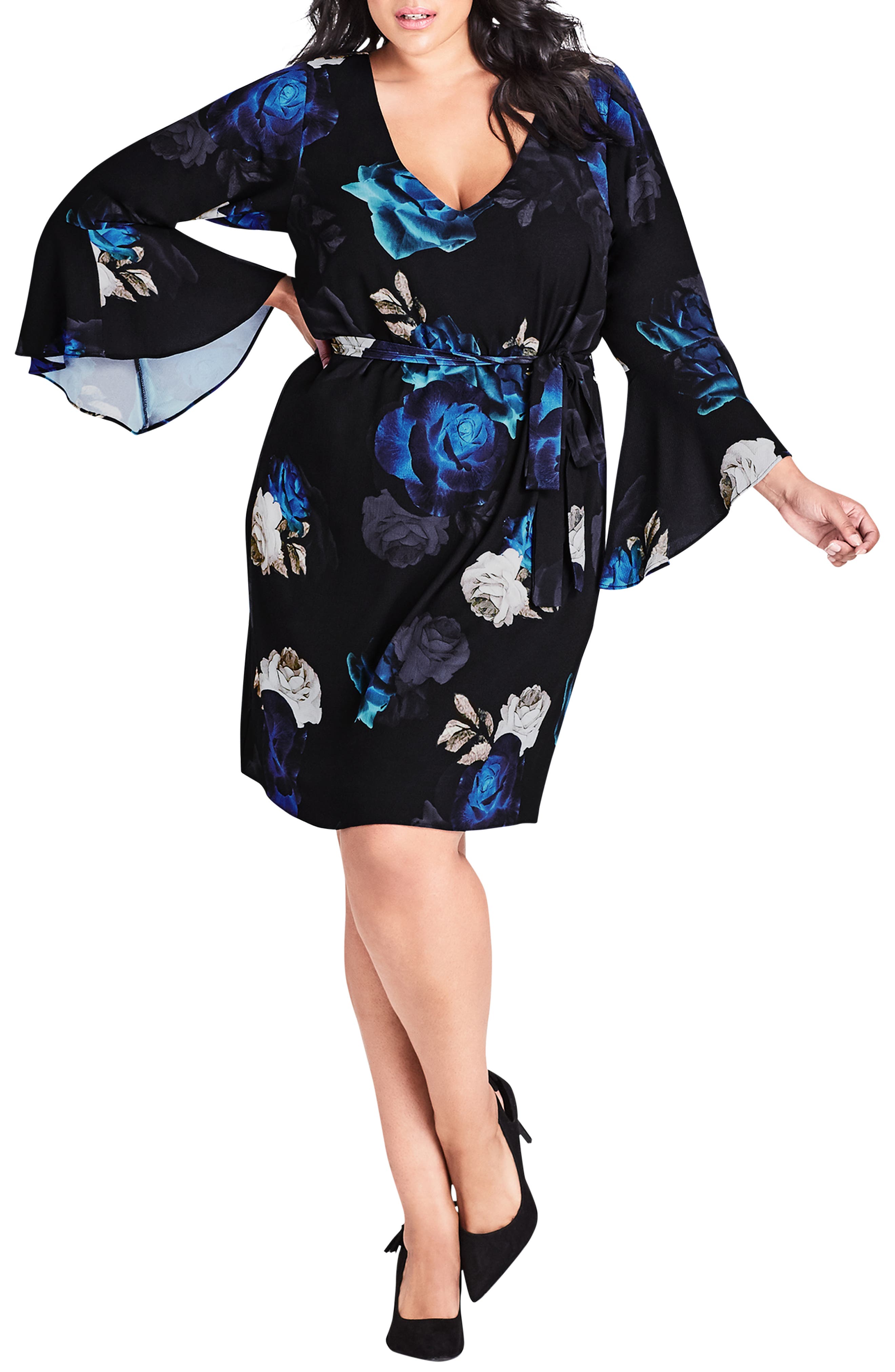 Plus Size City Chic Electric Bell Sleeve Floral Dress
