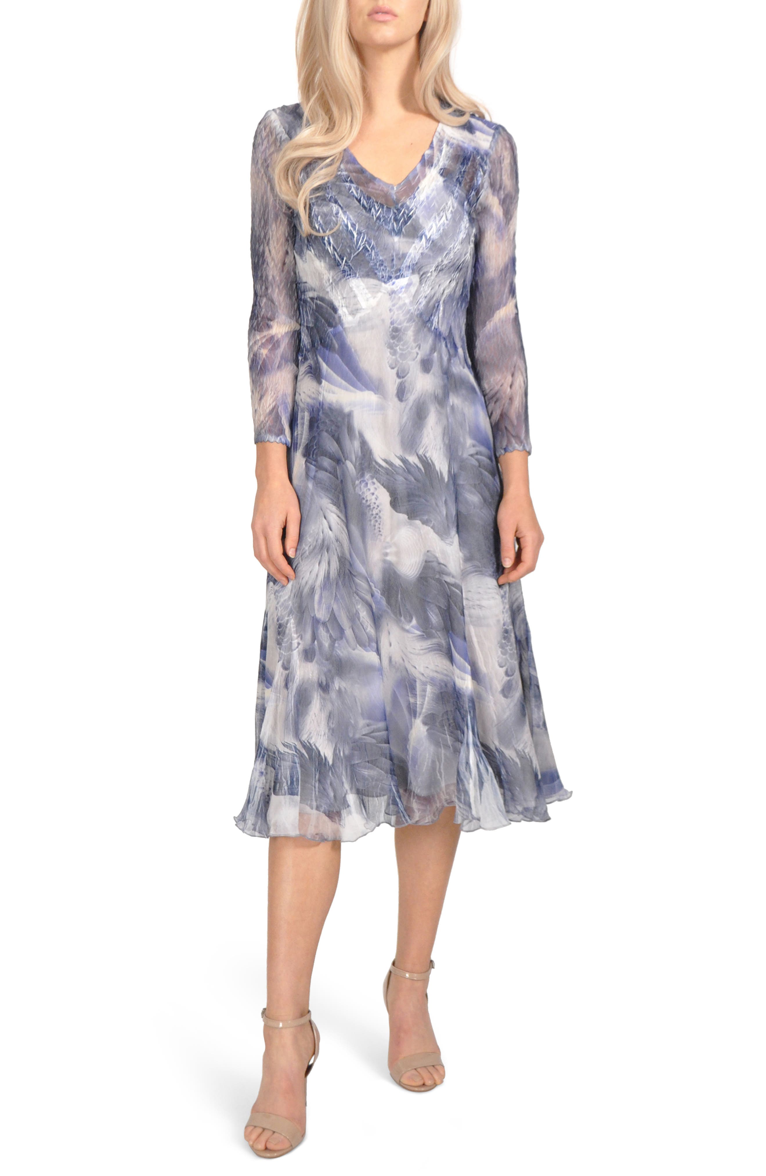 Komarov Floral Chiffon Tea Length Dress