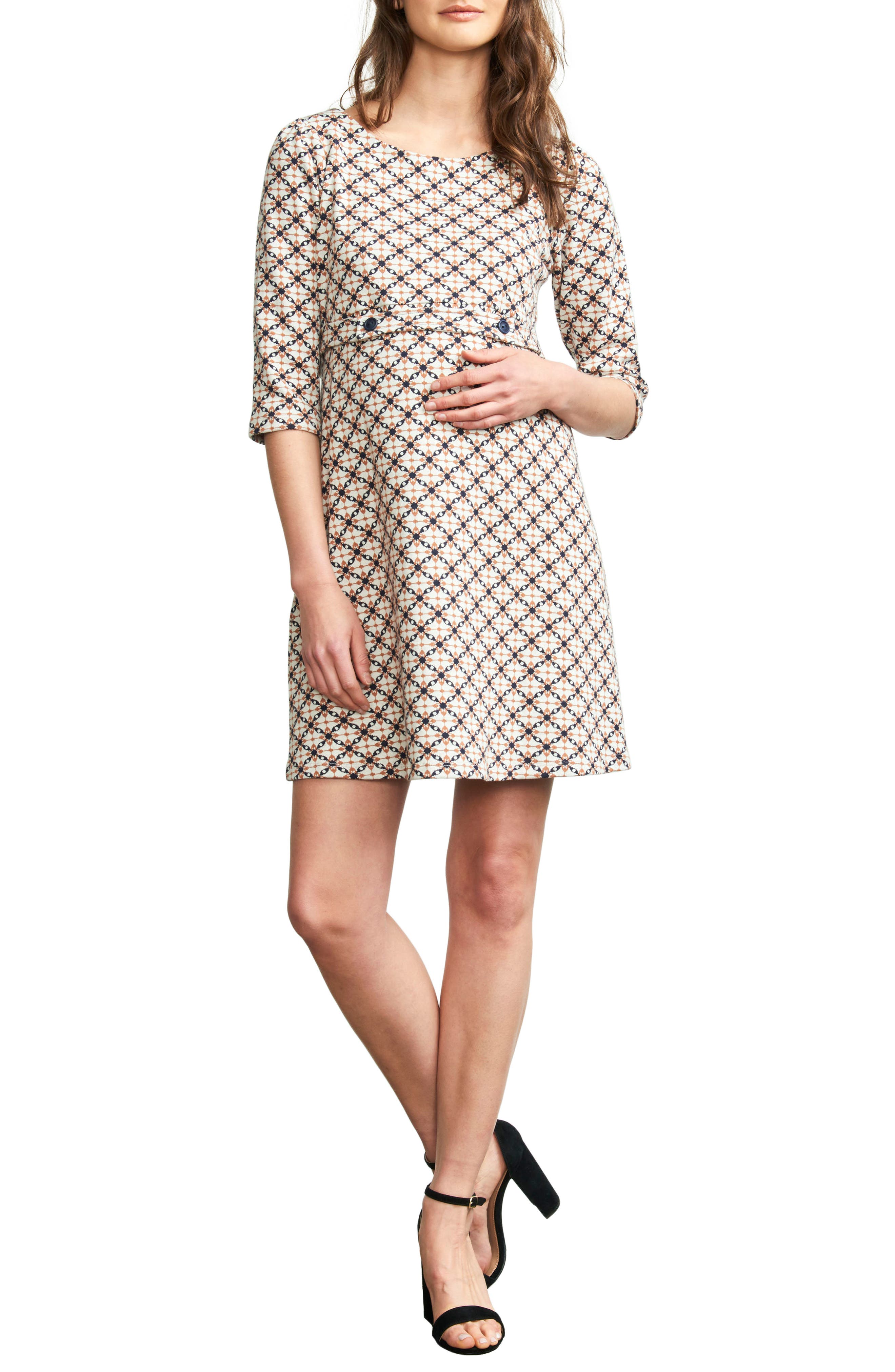 Maternal America Button Band Maternity Dress, Blue