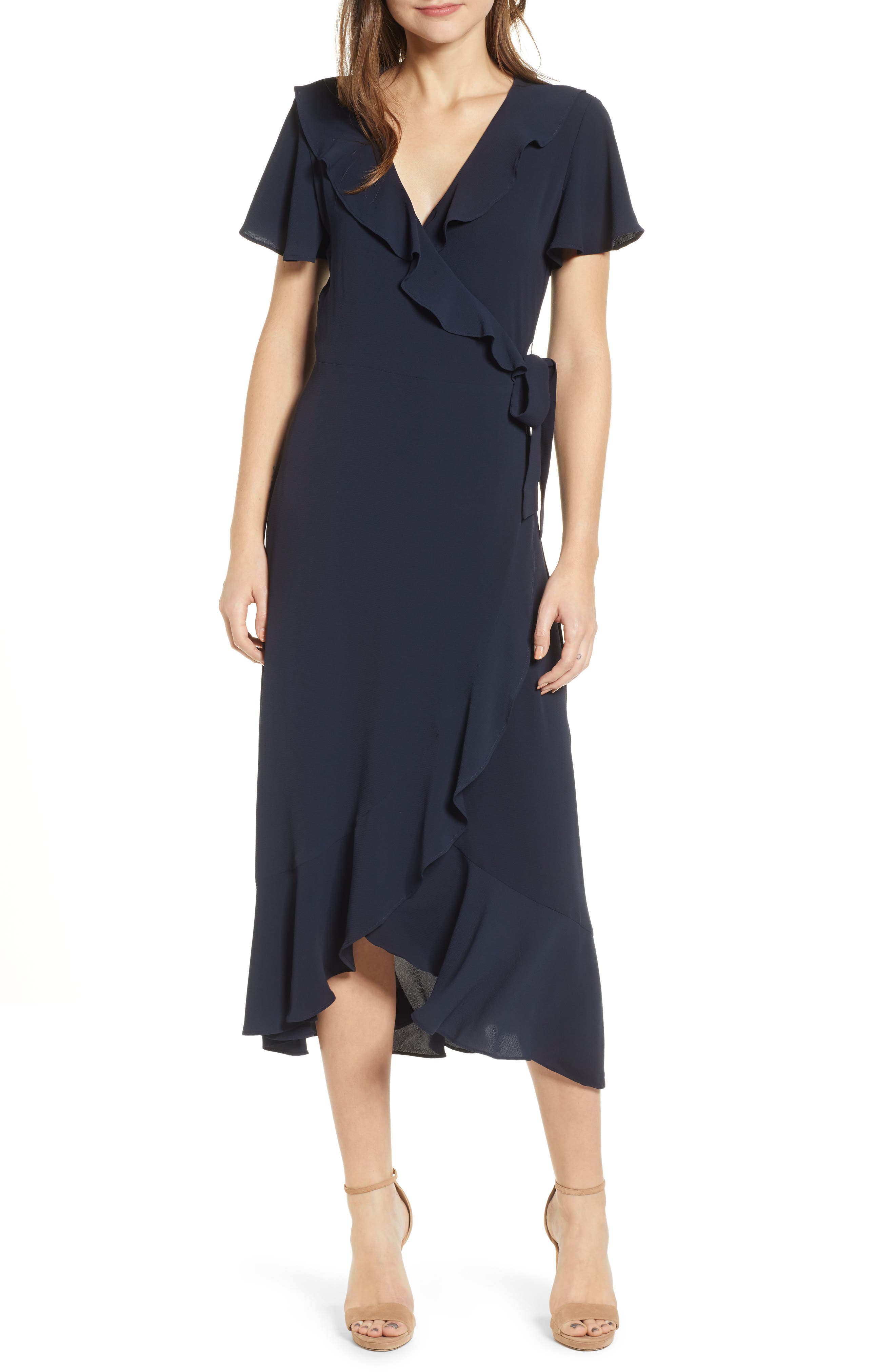 Chelsea28 Ruffle Wrap Dress, Blue