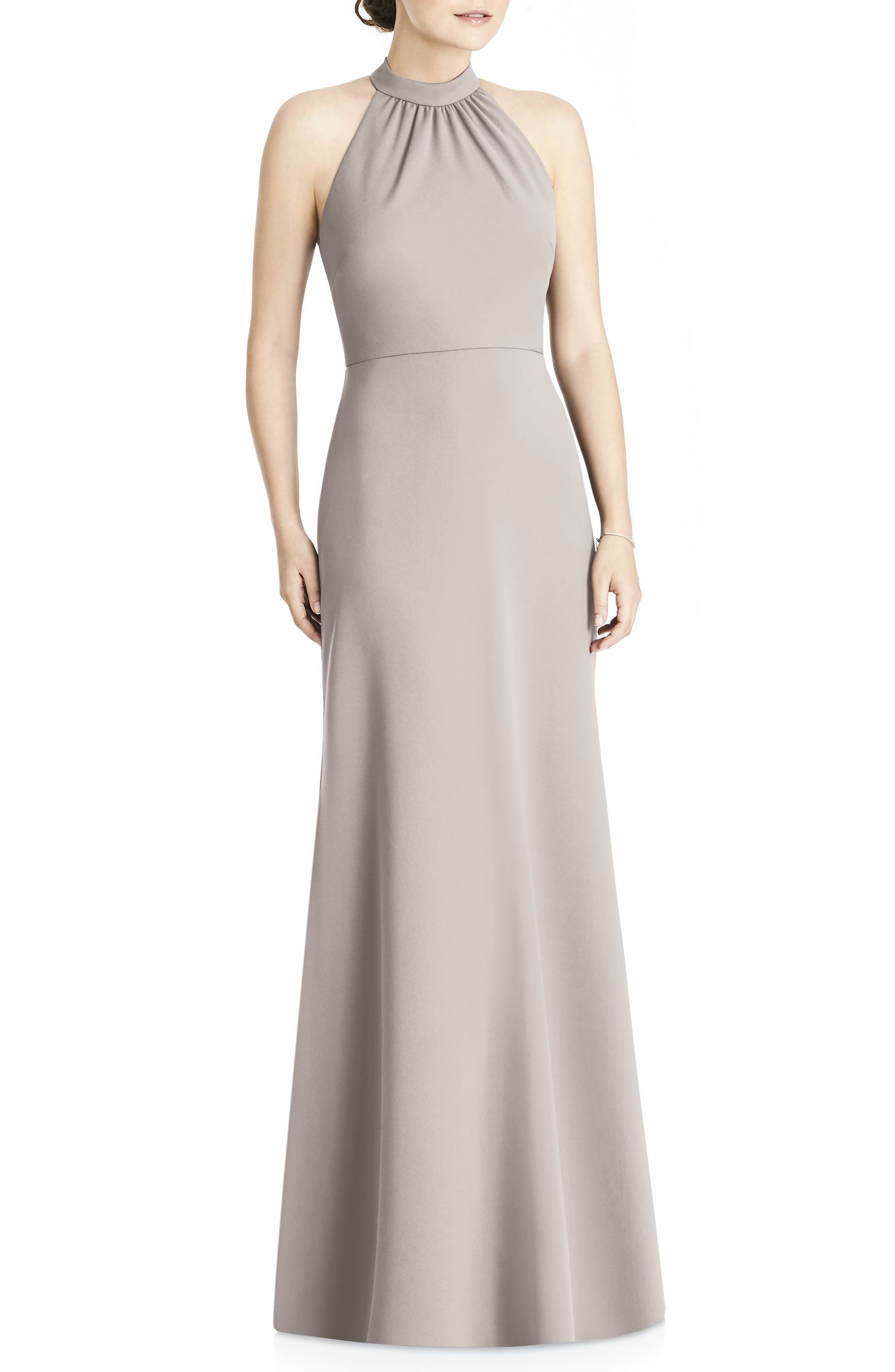 Jy Jenny Yoo Crepe Halter Gown, Beige