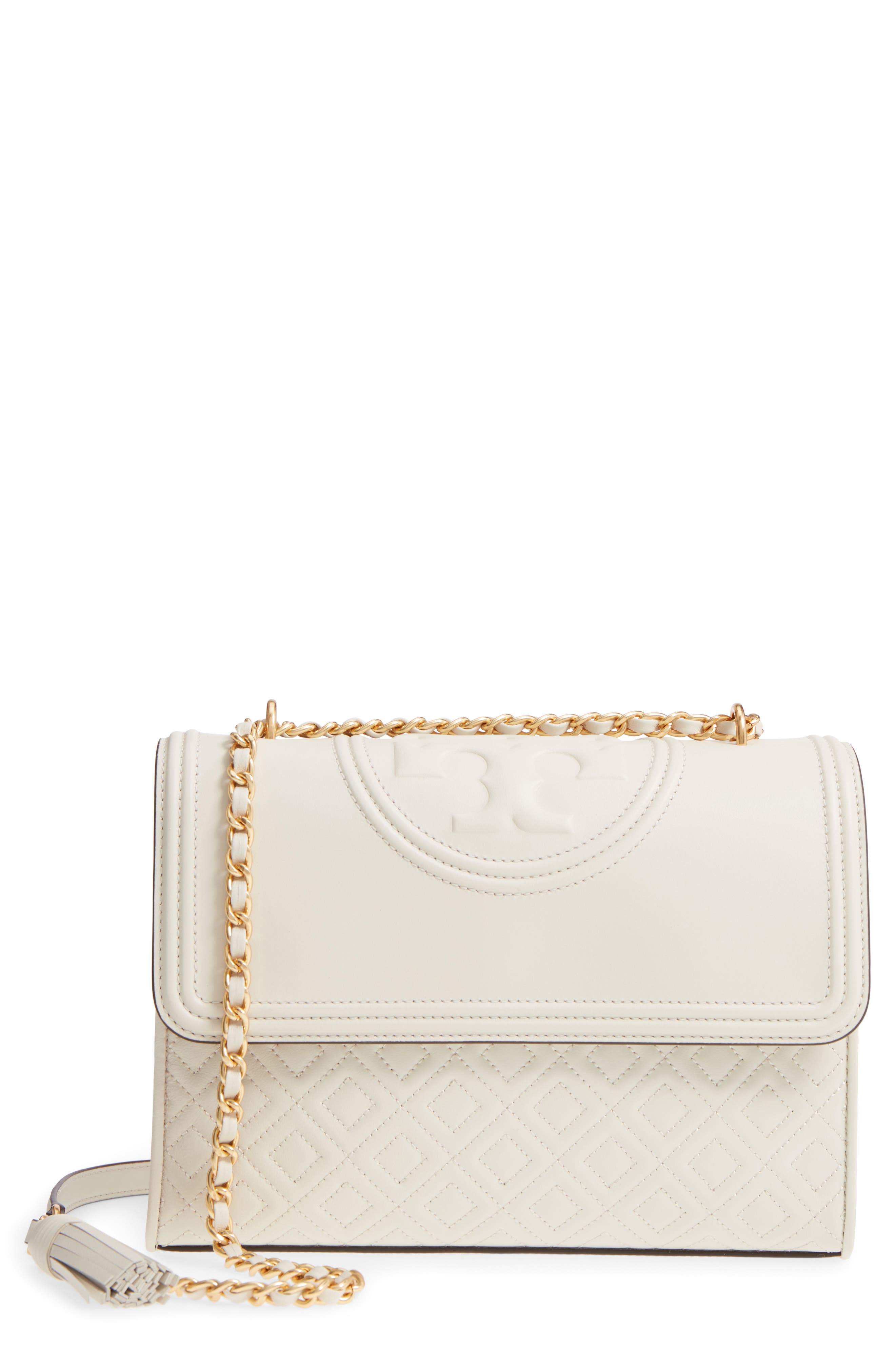 TORY BURCH FLEMING LEATHER CONVERTIBLE SHOULDER BAG - IVORY