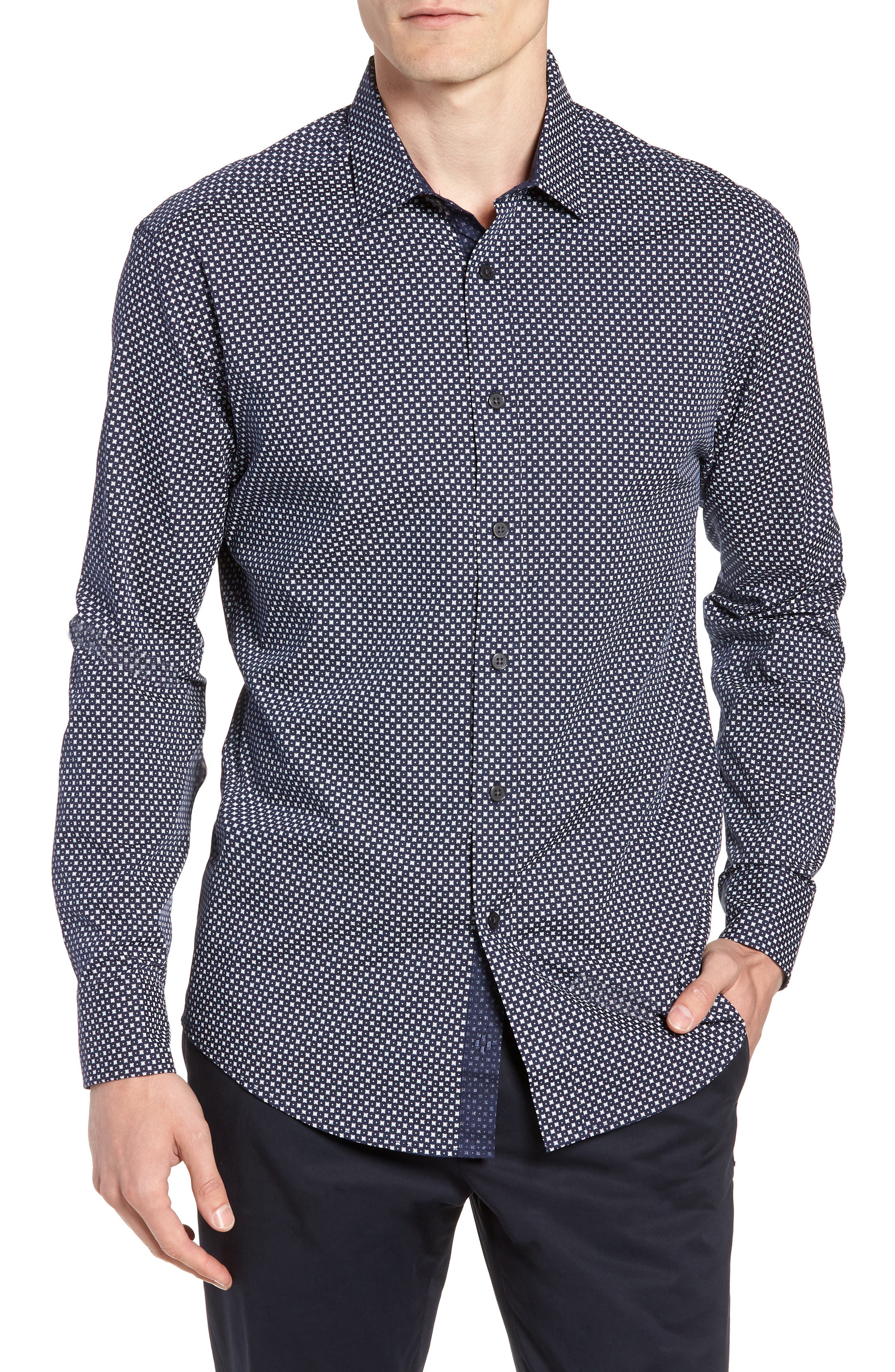 UPC 190697461472 product image for Men's Vince Camuto Regular Fit Geometric Dot Sport Shirt, Size Medium - Grey | upcitemdb.com