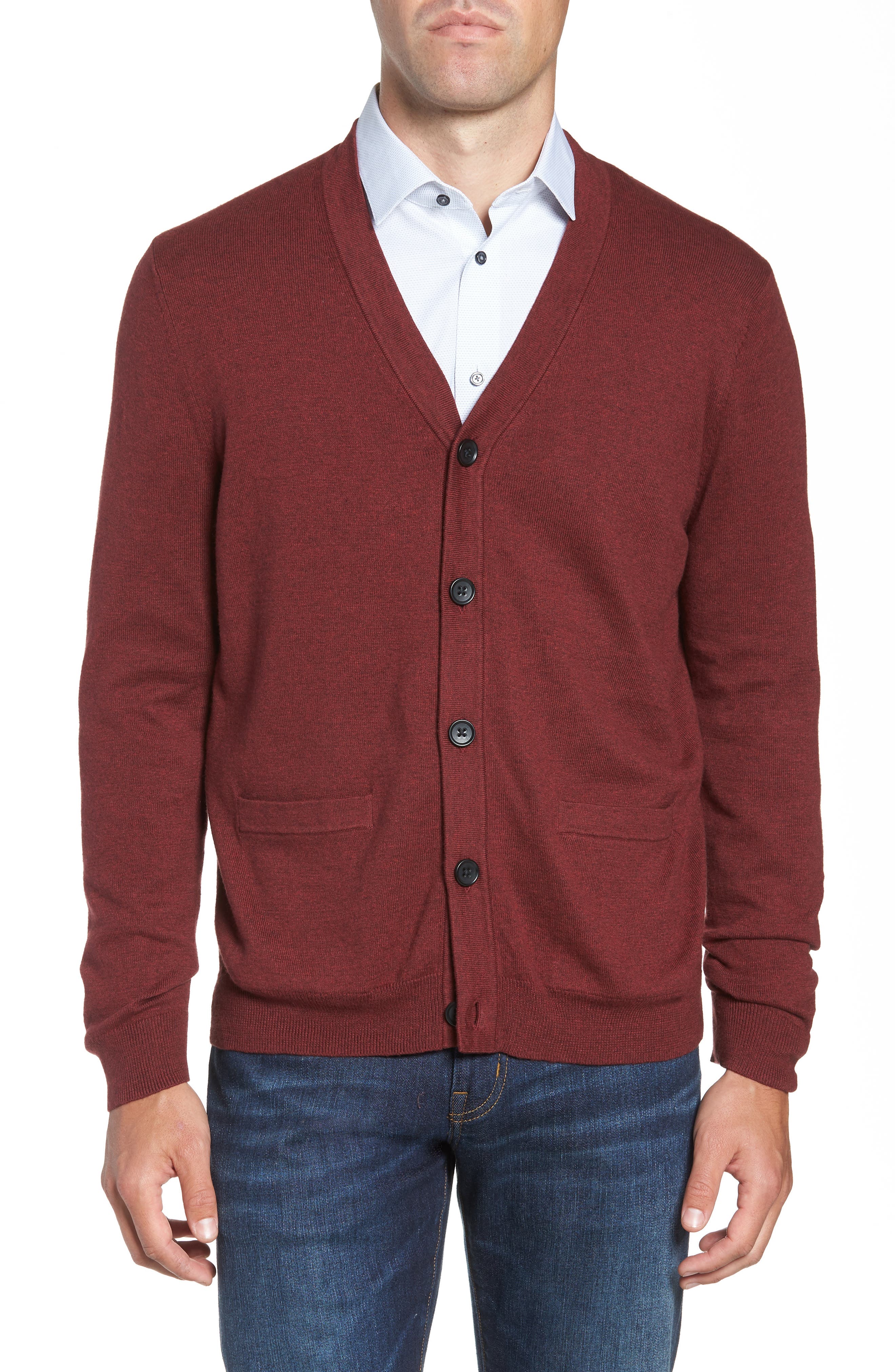 Nordstrom Shop V-Neck Cardigan, Burgundy
