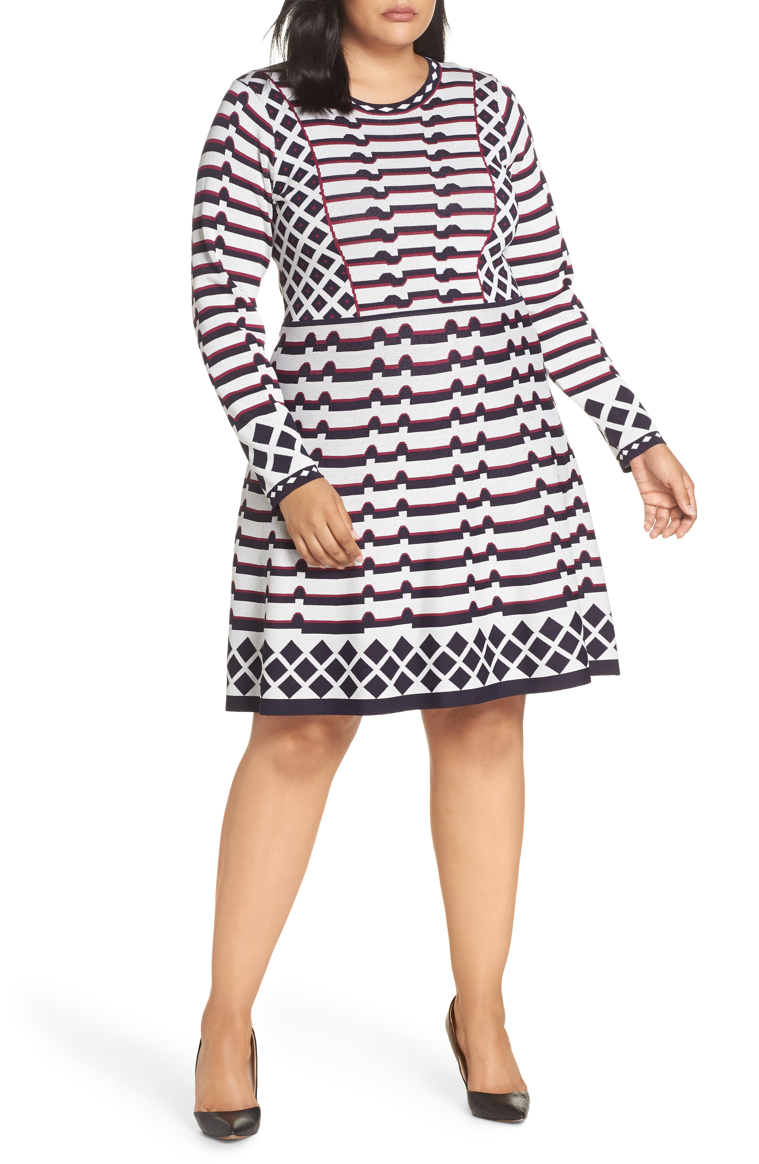Plus Size Eliza J Artwork Jacquard Sweater Dress