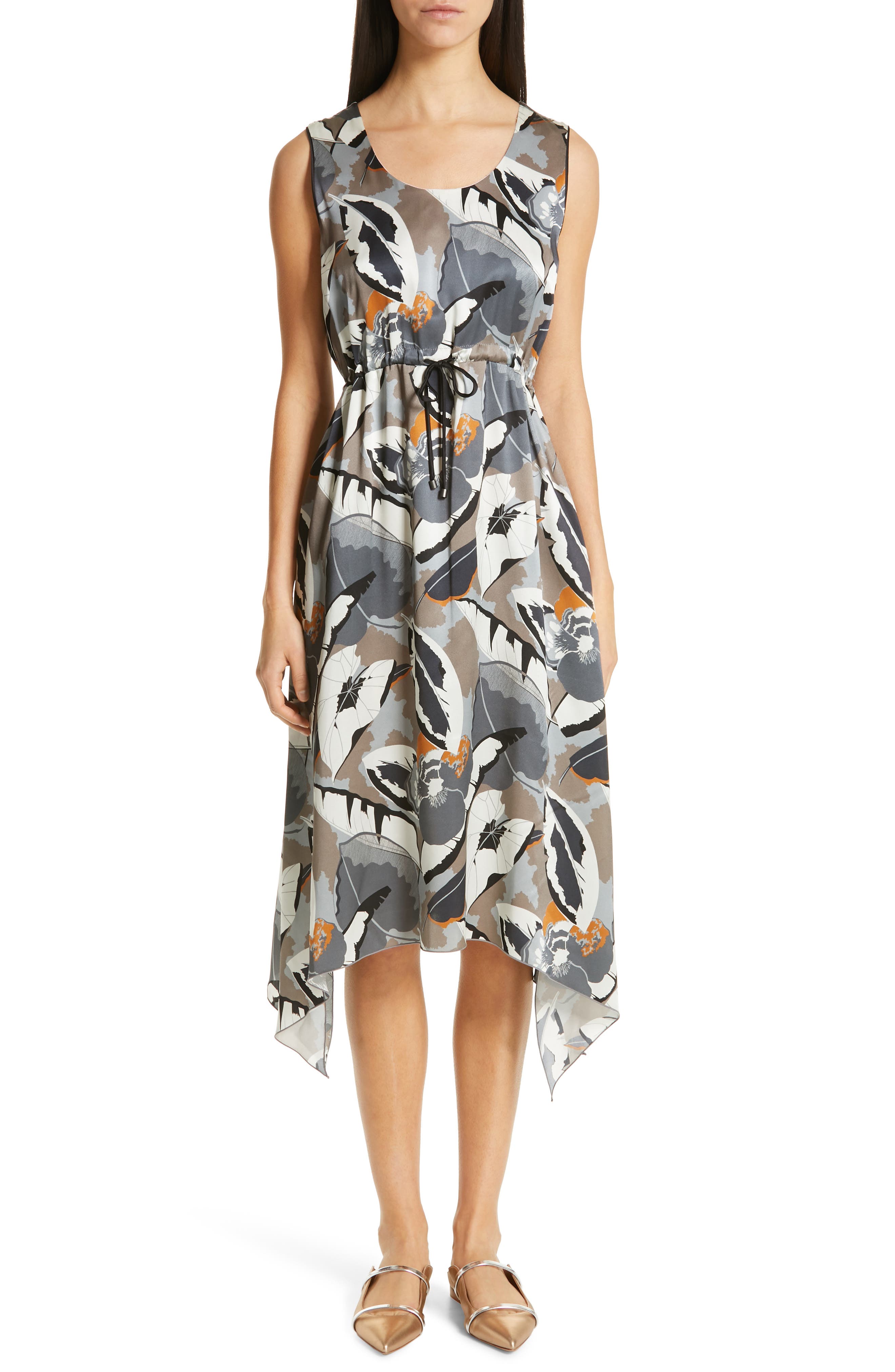 Fabiana Filippi Print Satin Midi Dress, US / 44 IT - Blue