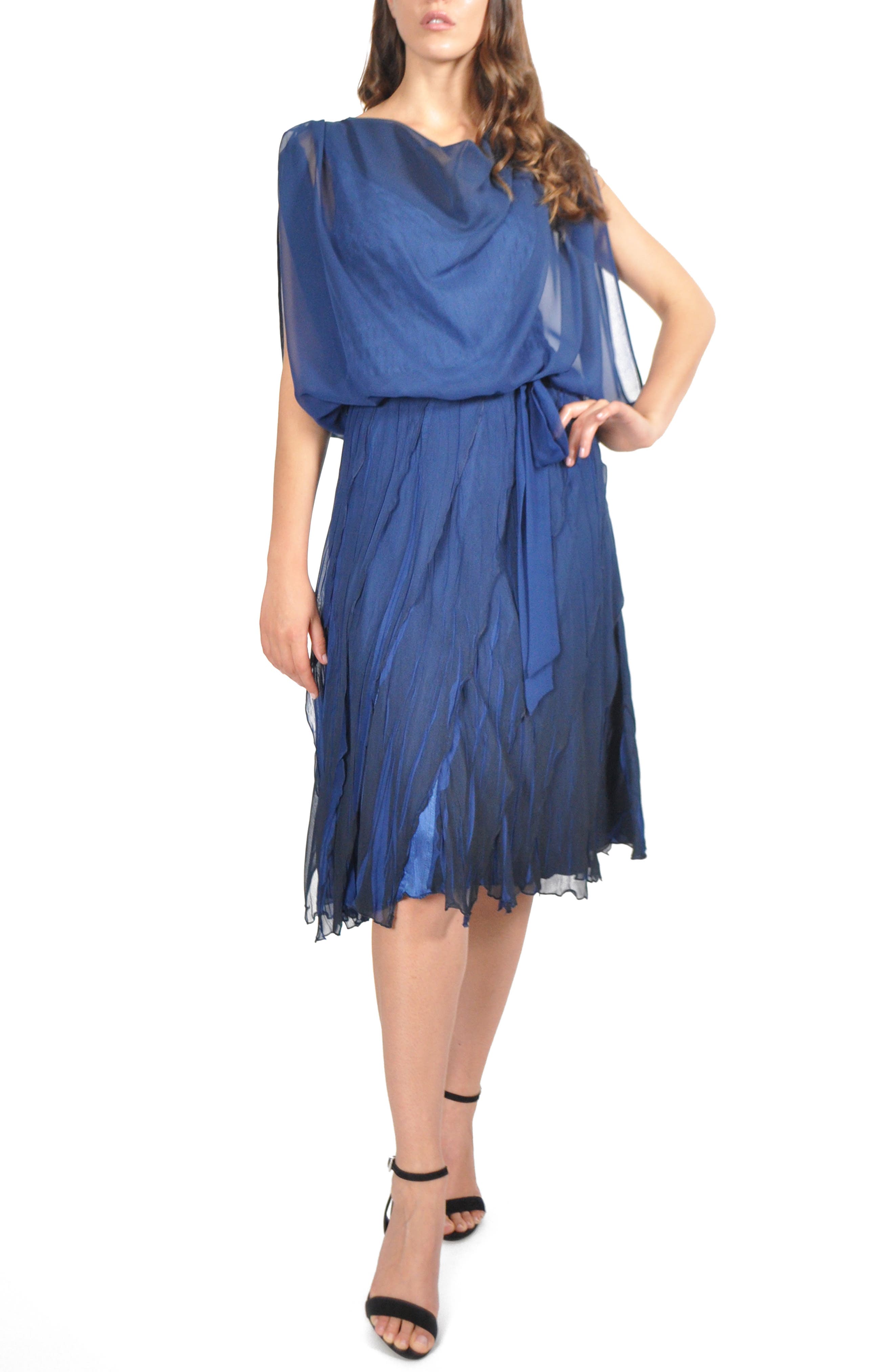 Komarov Blouson Tiered Dress, Blue
