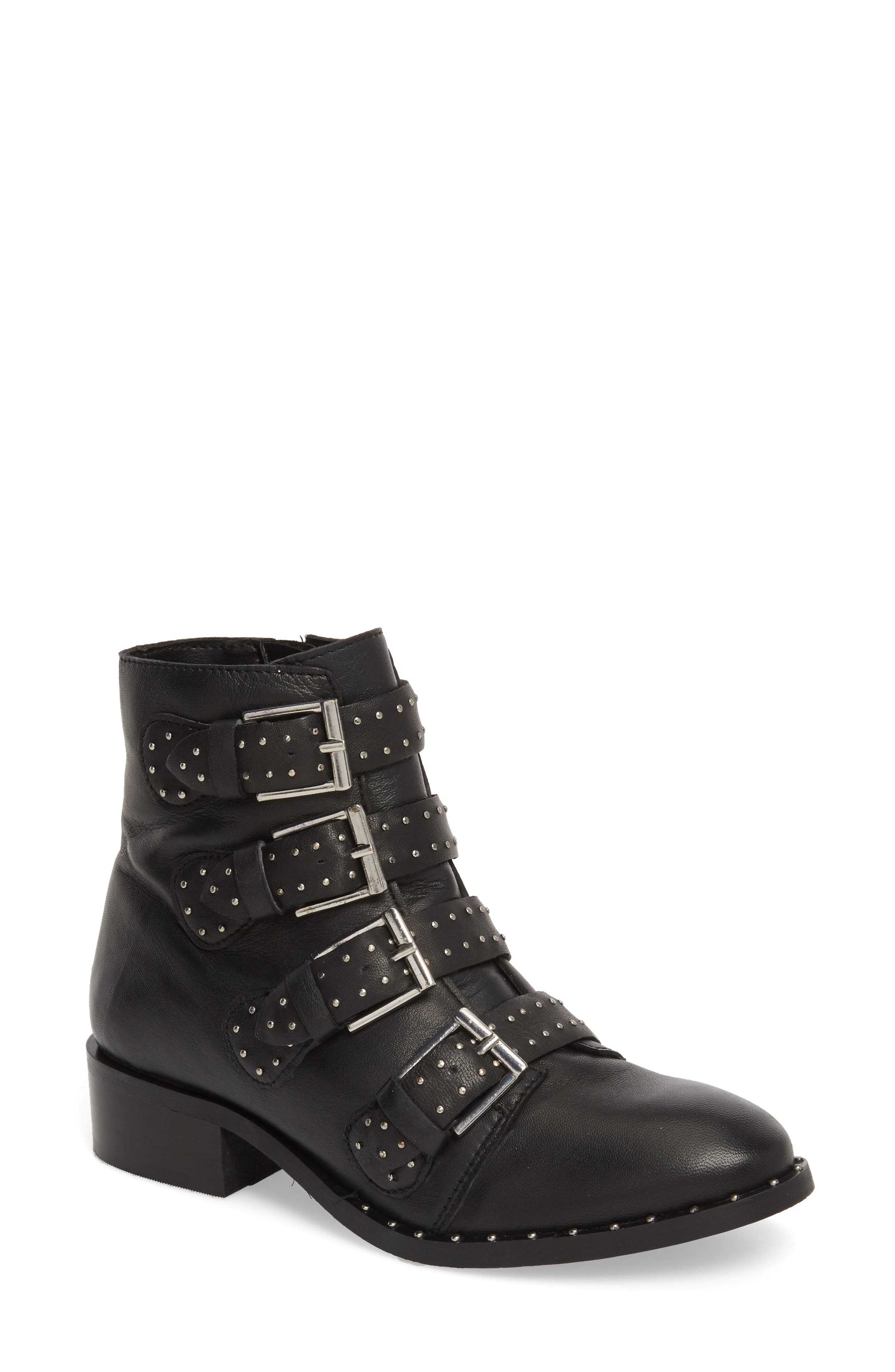 Black Suede Studio Layla Moto Bootie, Black