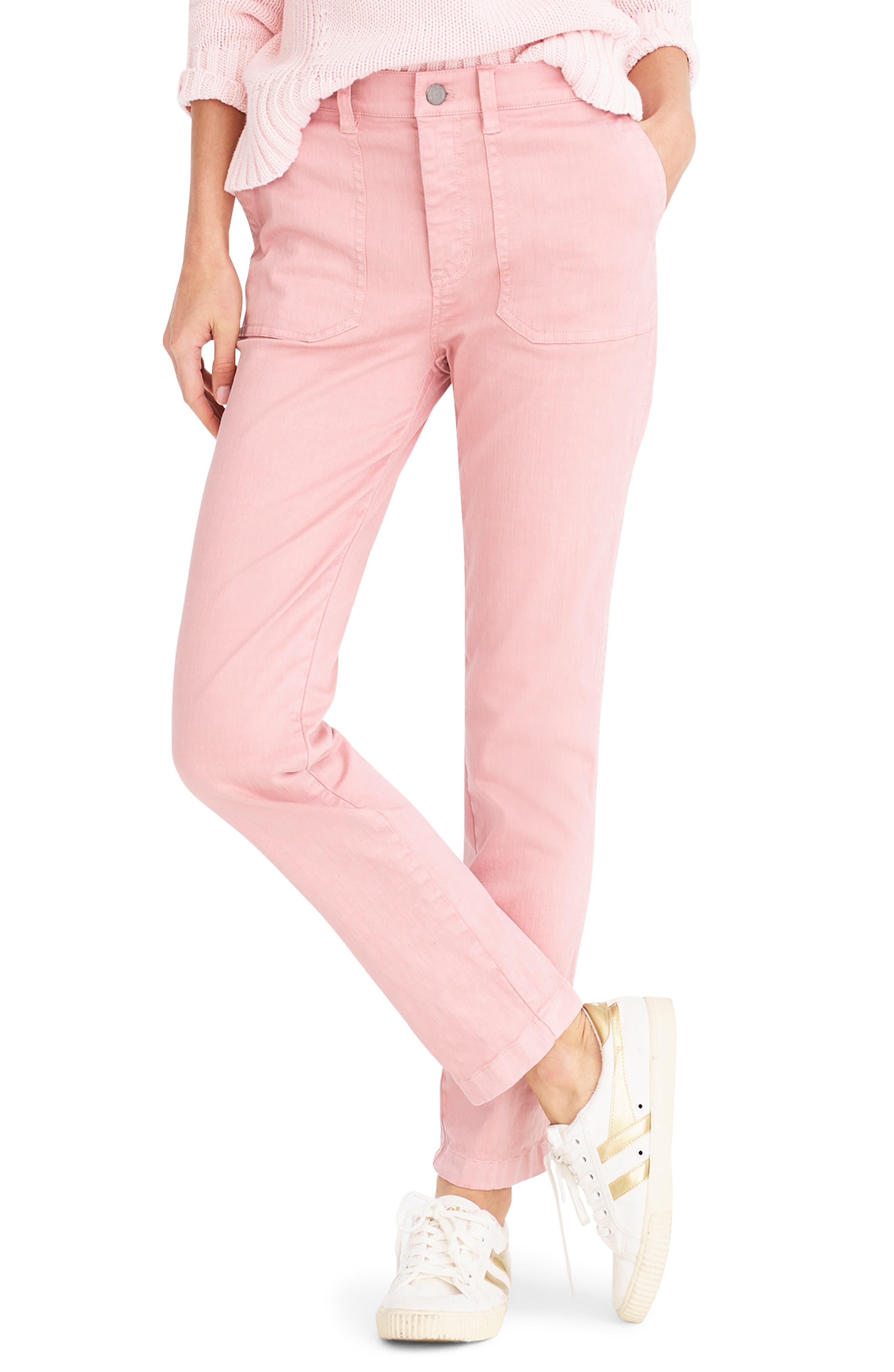 J.crew Slub Sateen Straight Leg Cargo Pants, Pink