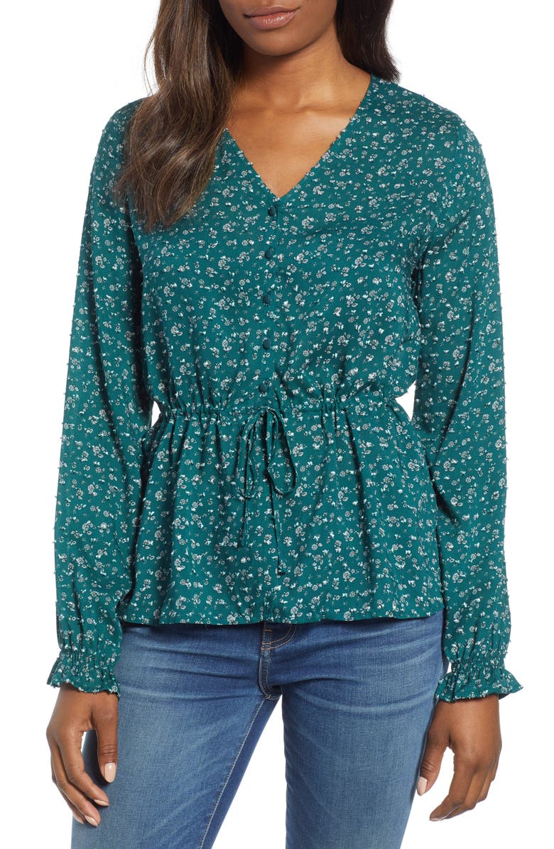 Textured Print Top,
                        Main,
                        color, GREEN NOUVELLE DITSY