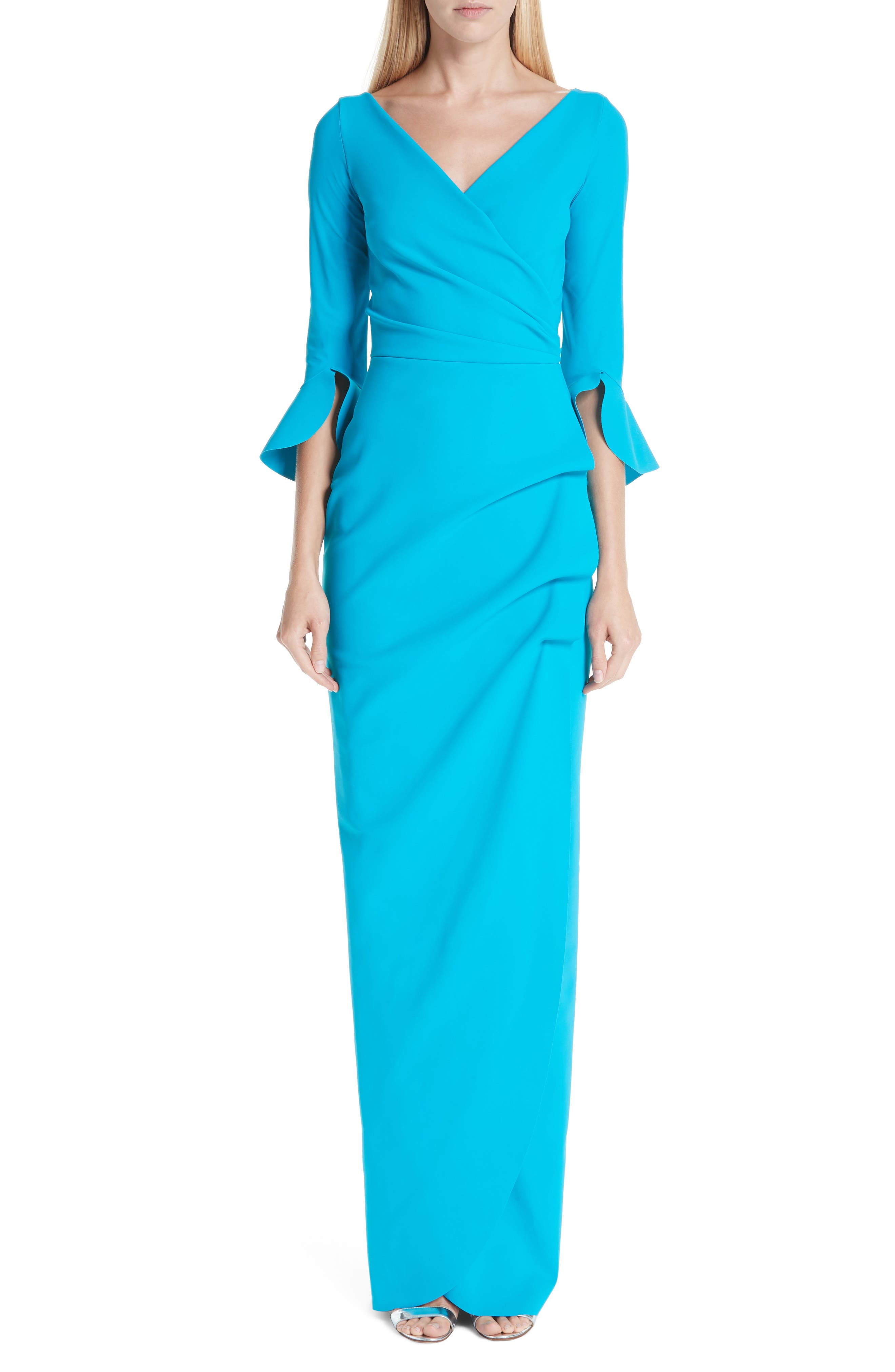 Chiara Boni La Petite Robe Ruched Bell Sleeve Evening Dress, US / 40 IT - Blue