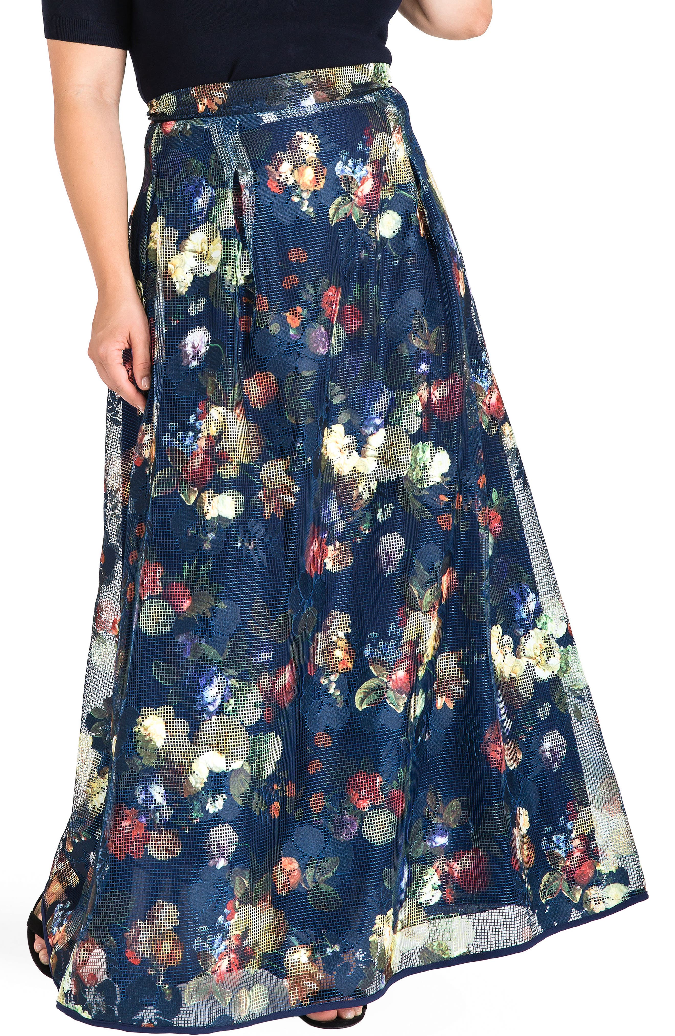 Standards & Practices Iris Floral Mesh Maxi Skirt (Plus Size) Nordstrom