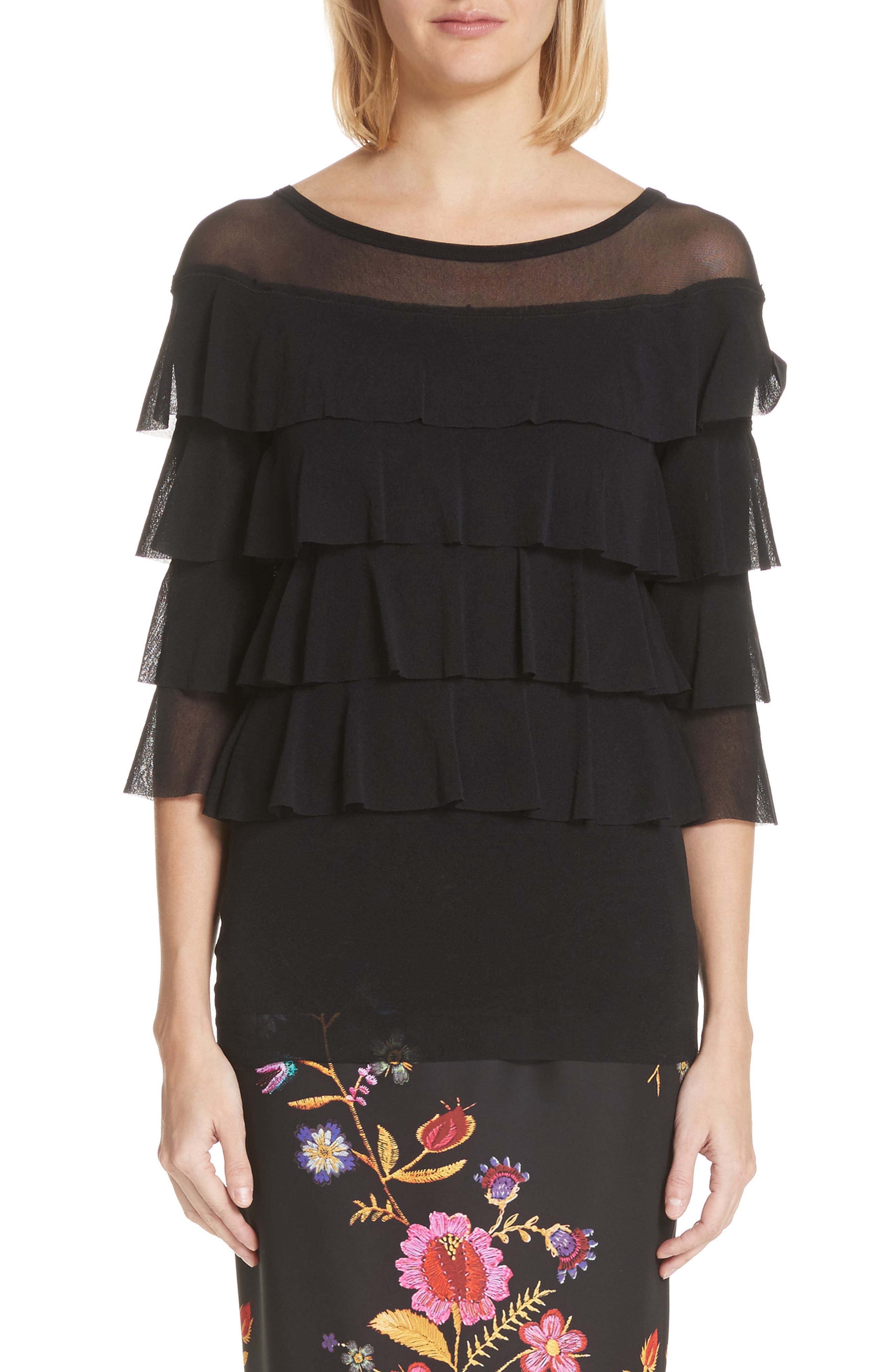 Fuzzi Illusion Neck Ruffle Tulle Top