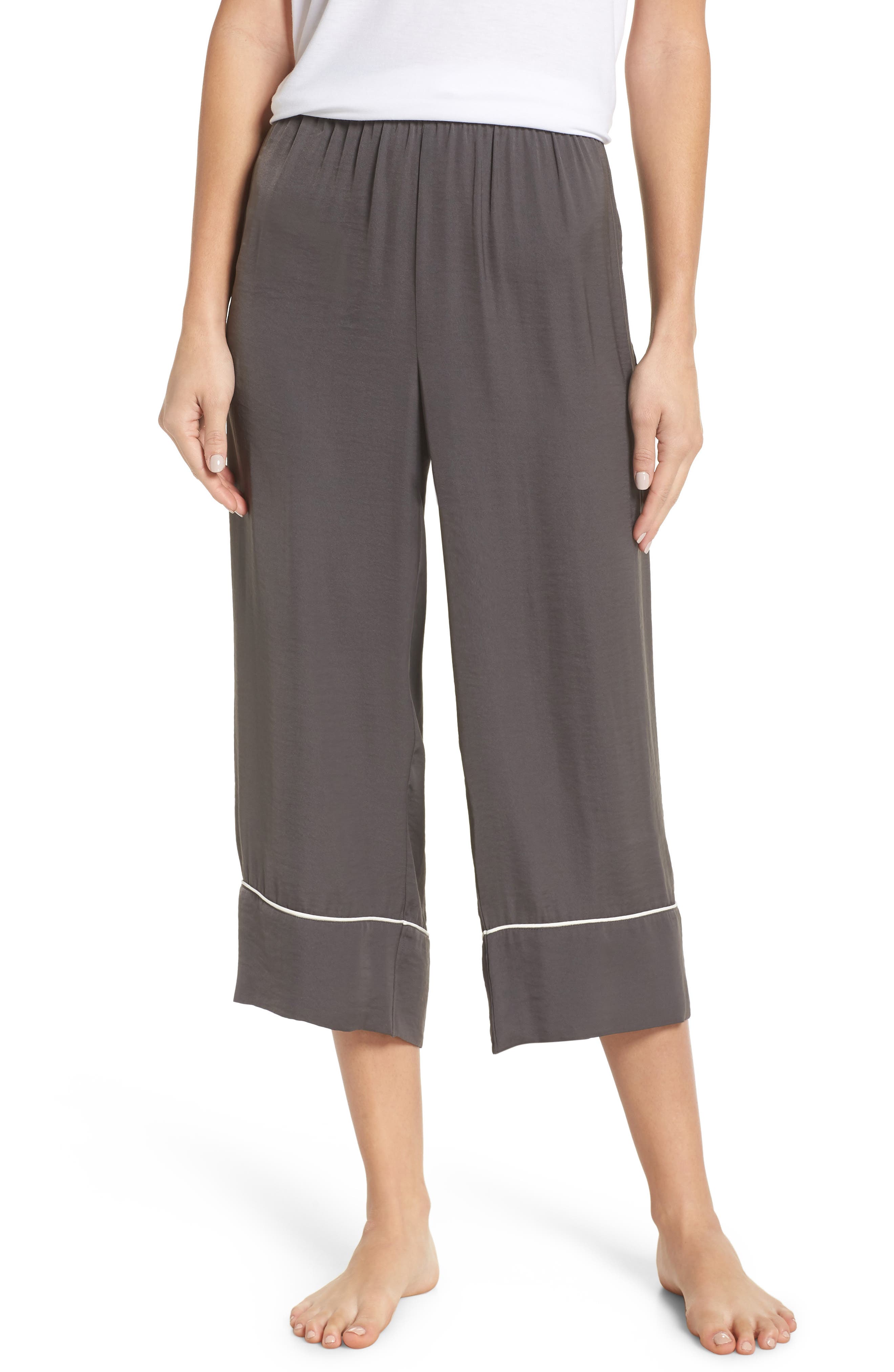 Something Navy Satin Pajama Pants, Grey