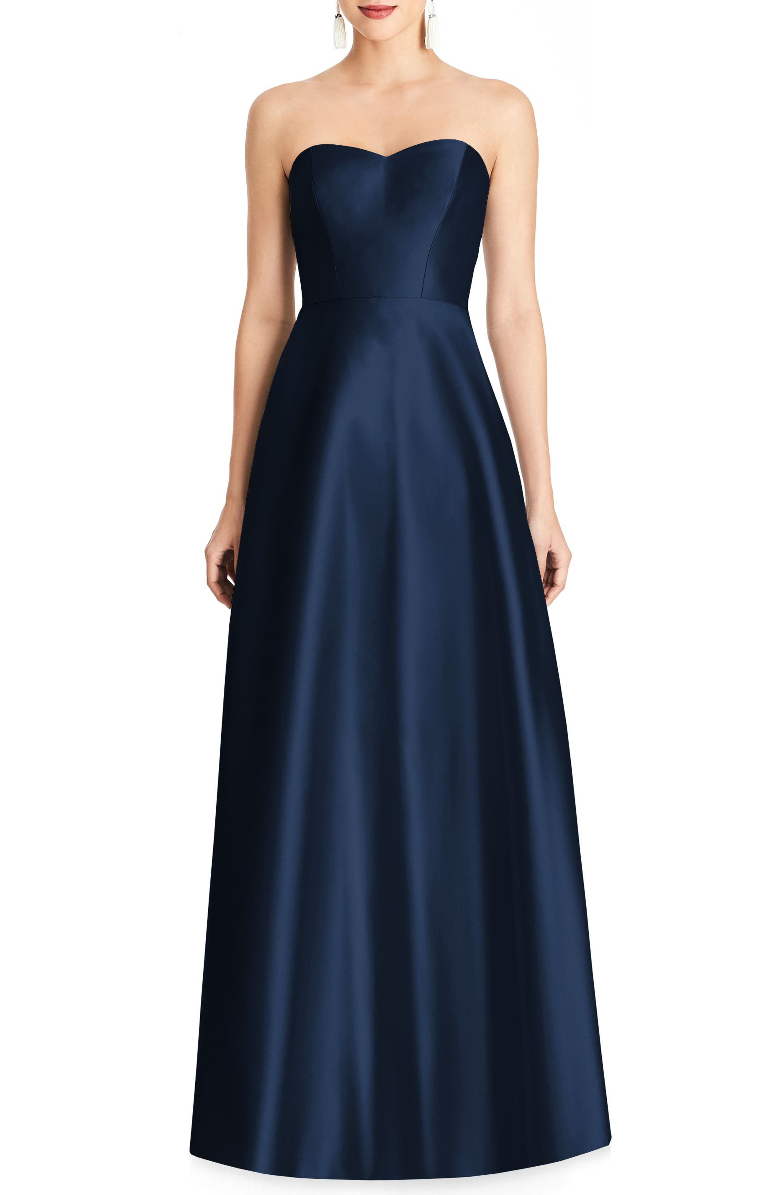 Alfred Sung Strapless Sateen Gown, Blue