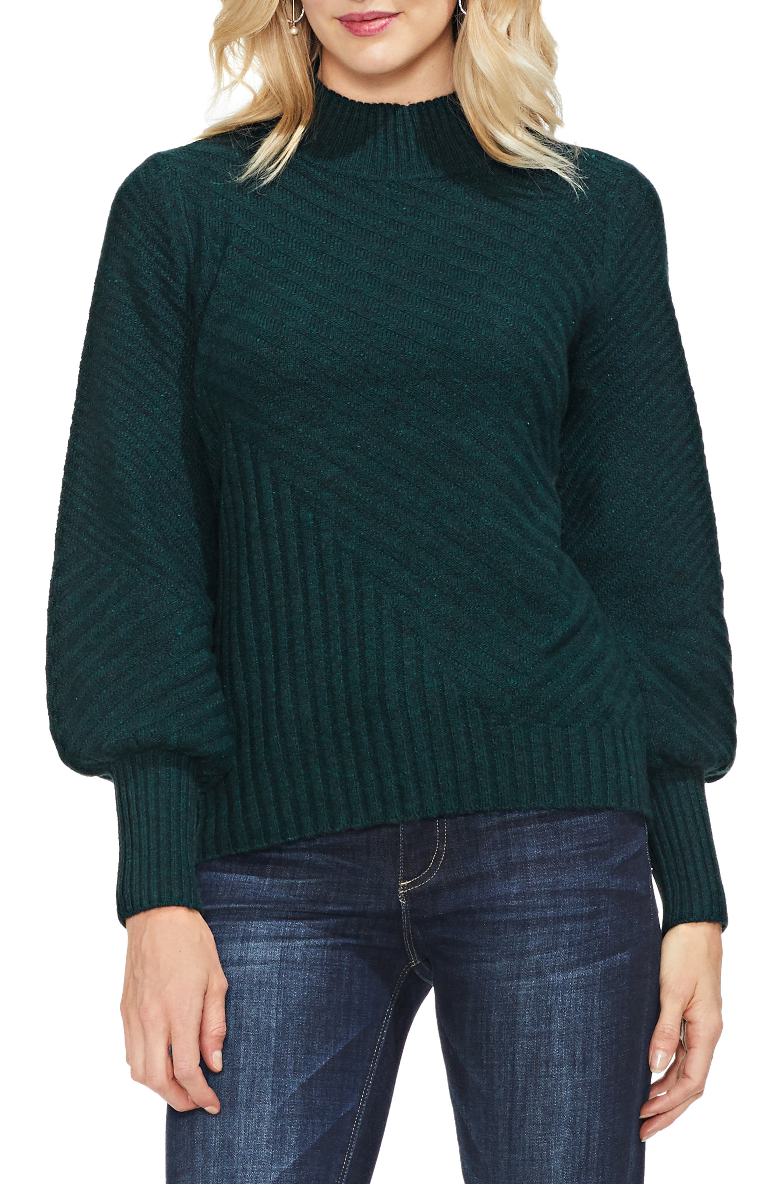Vince Camuto Mix Cable Balloon Sleeve Cotton Blend Sweater