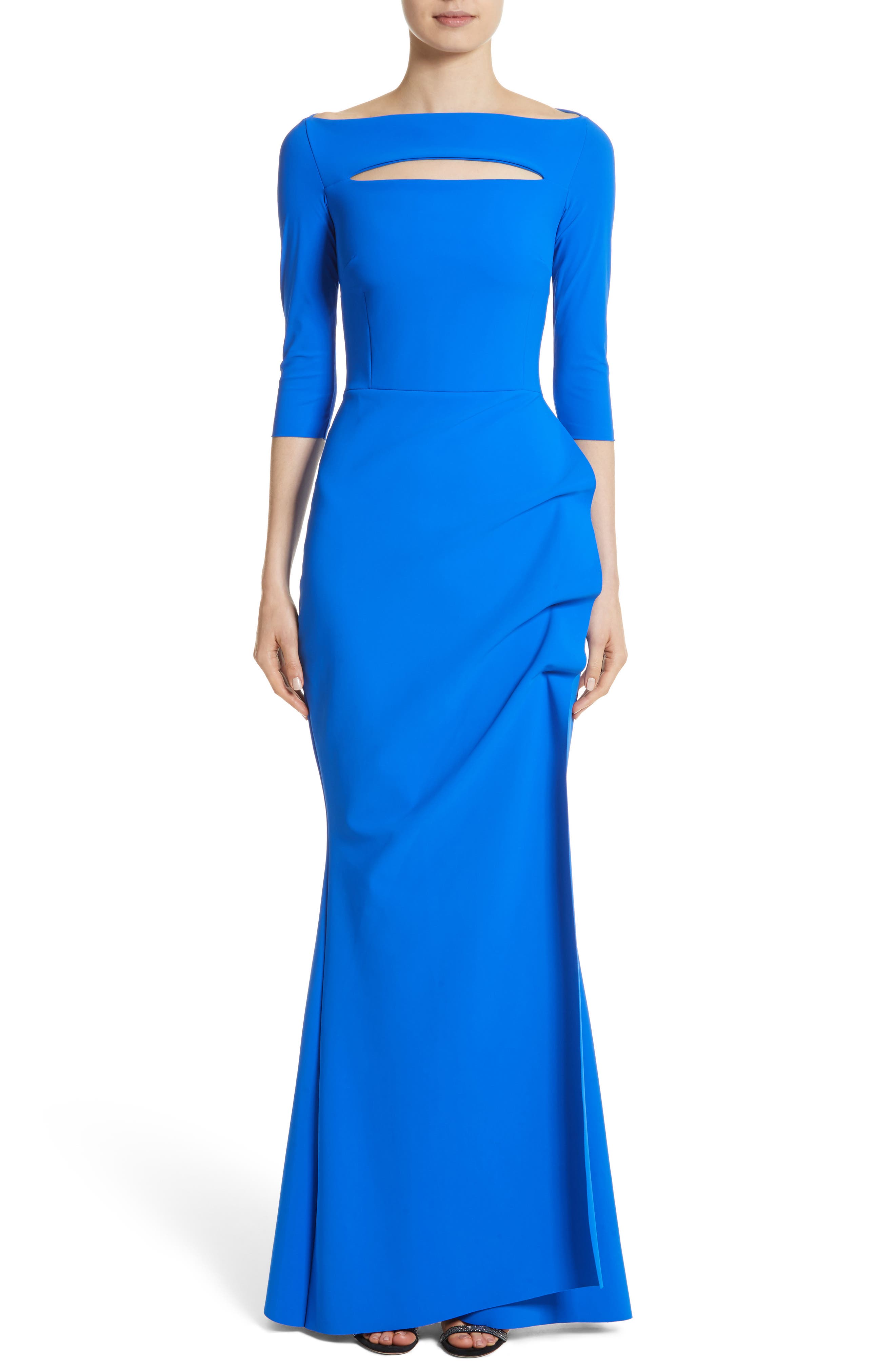 Chiara Boni La Petite Robe Slit Bodice Drape Front Gown, US / 42 IT - Blue