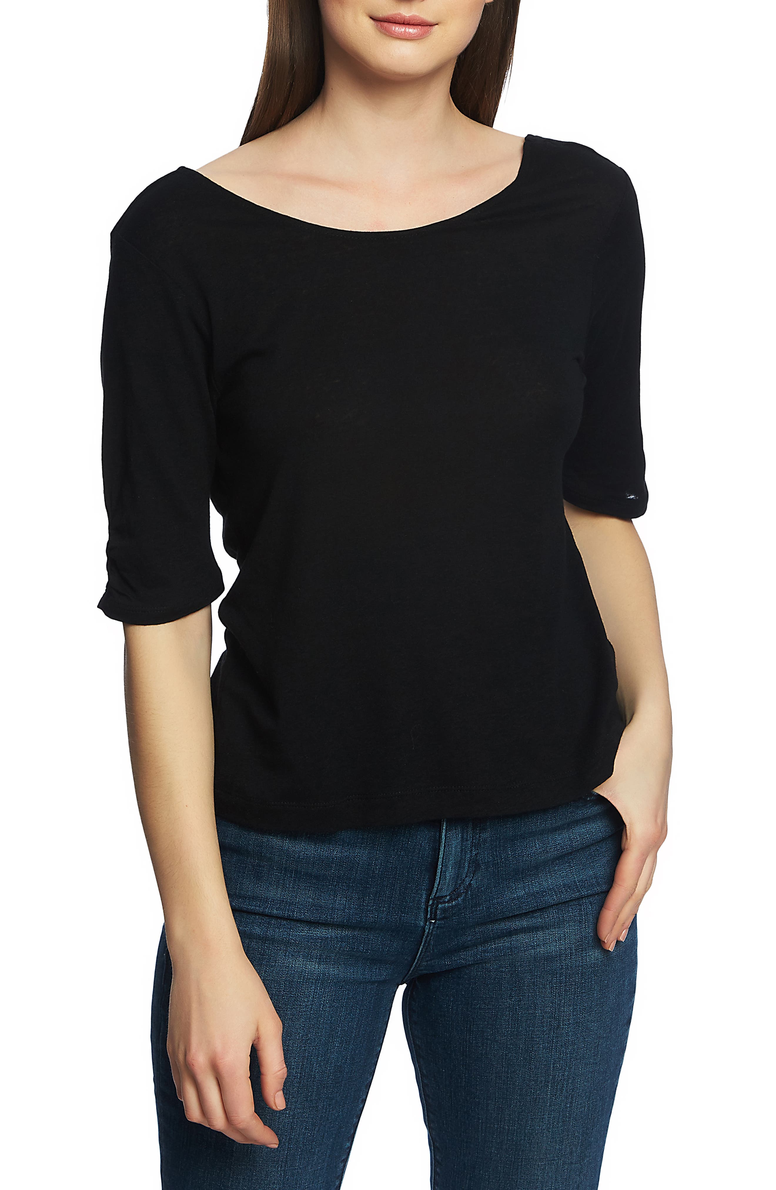 1.state Knot Back Linen Blend Tee, Black