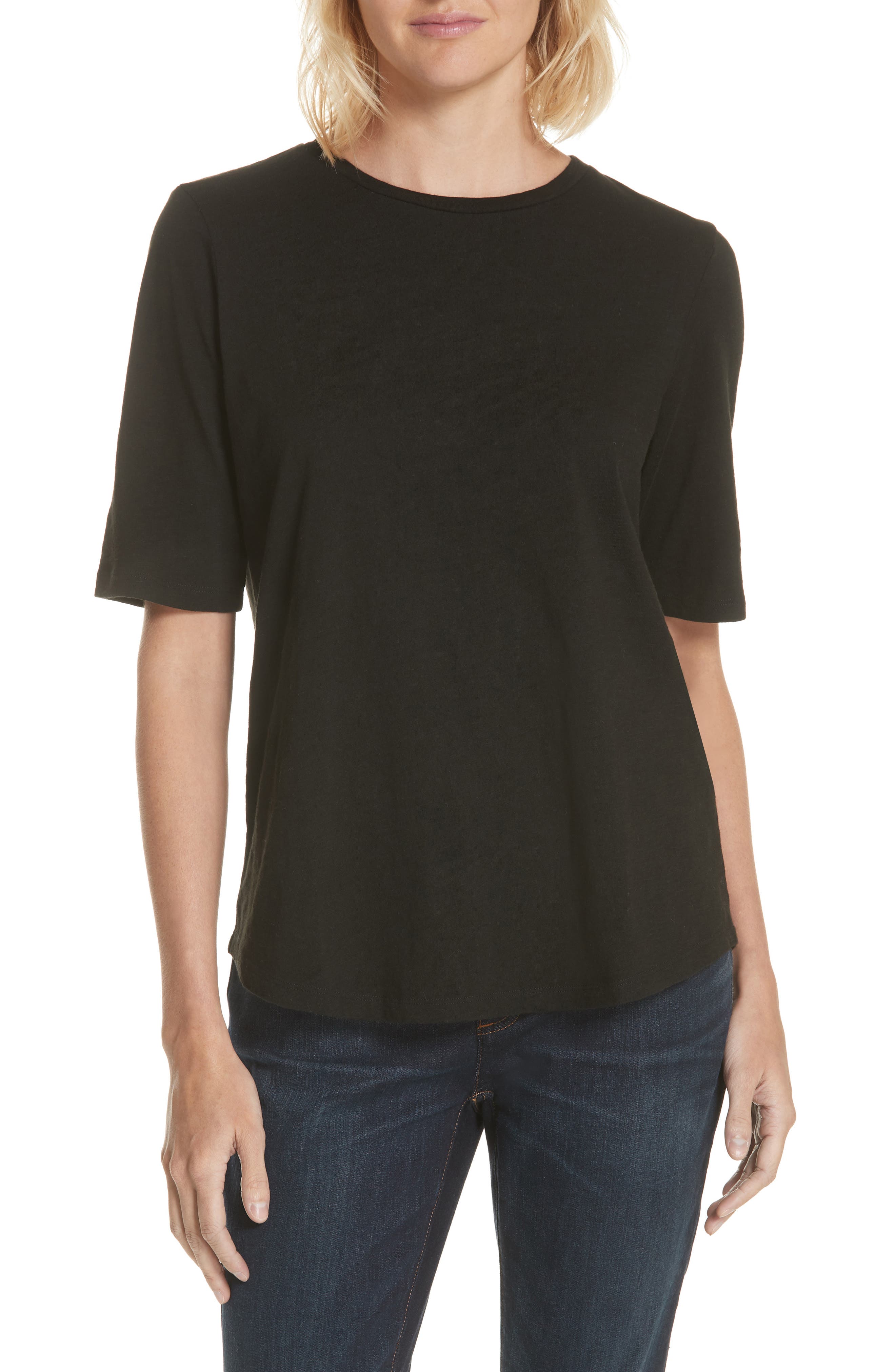 Petite Eileen Fisher Crewneck Tee, Black