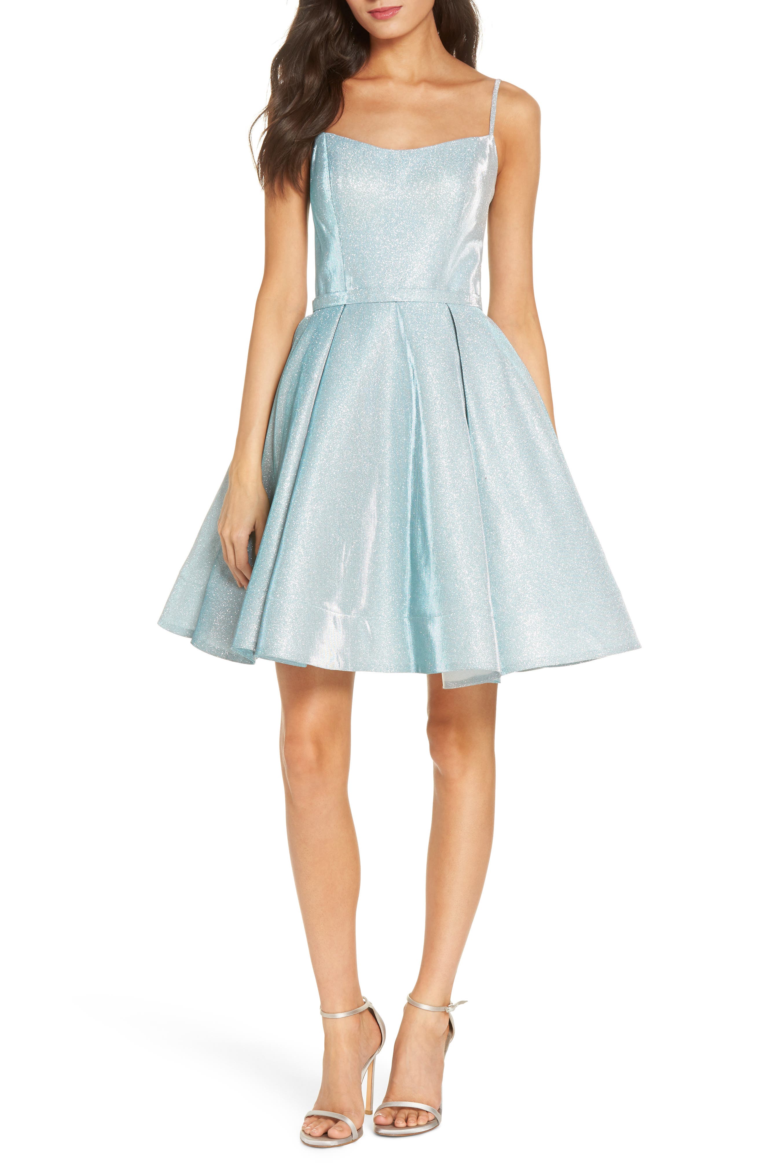MAC Duggal Shimmer Fit & Flare Dress, Blue