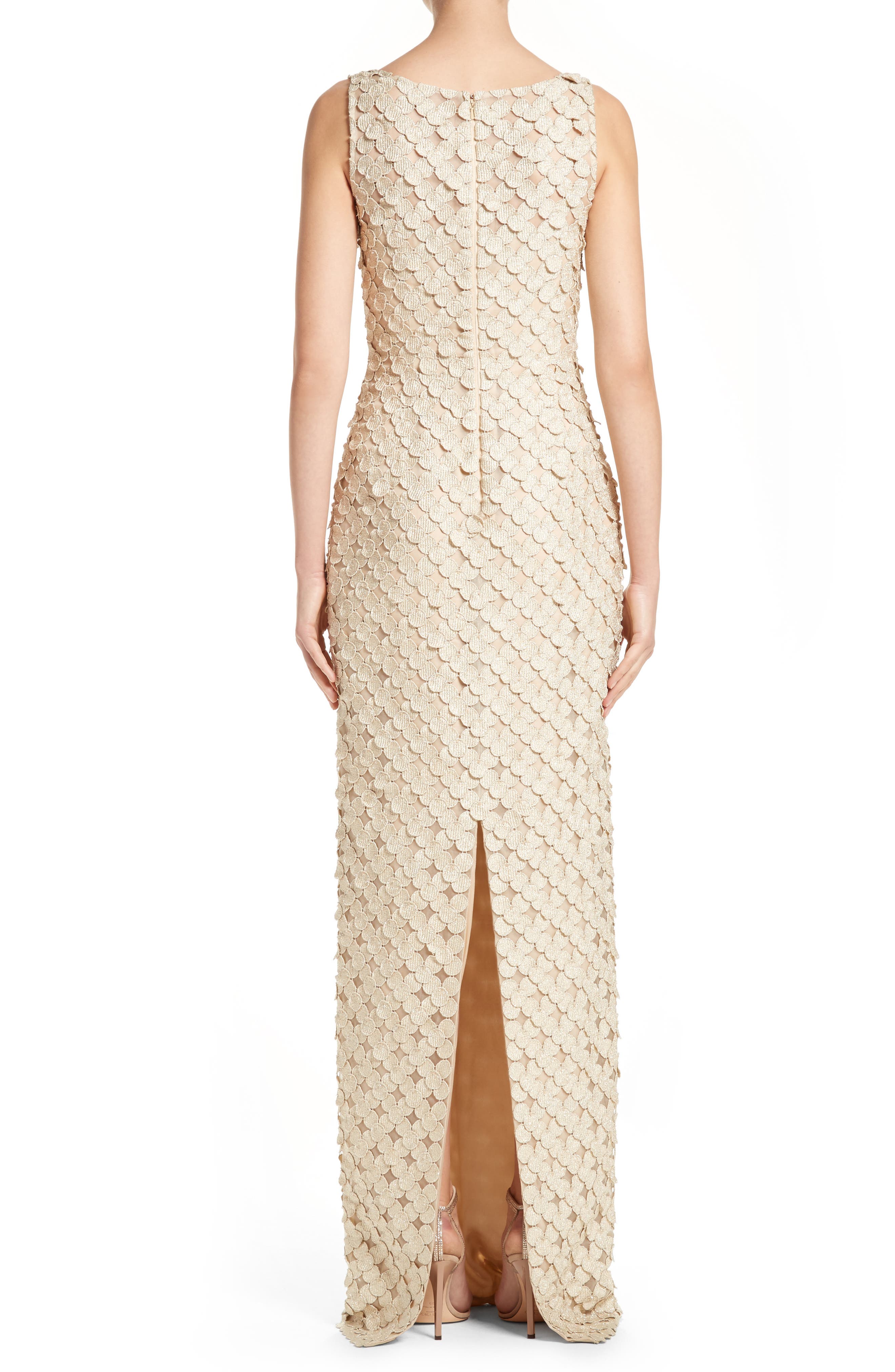 Carmen Marc Valvo Couture Circle Applique Sleeveless Column Gown