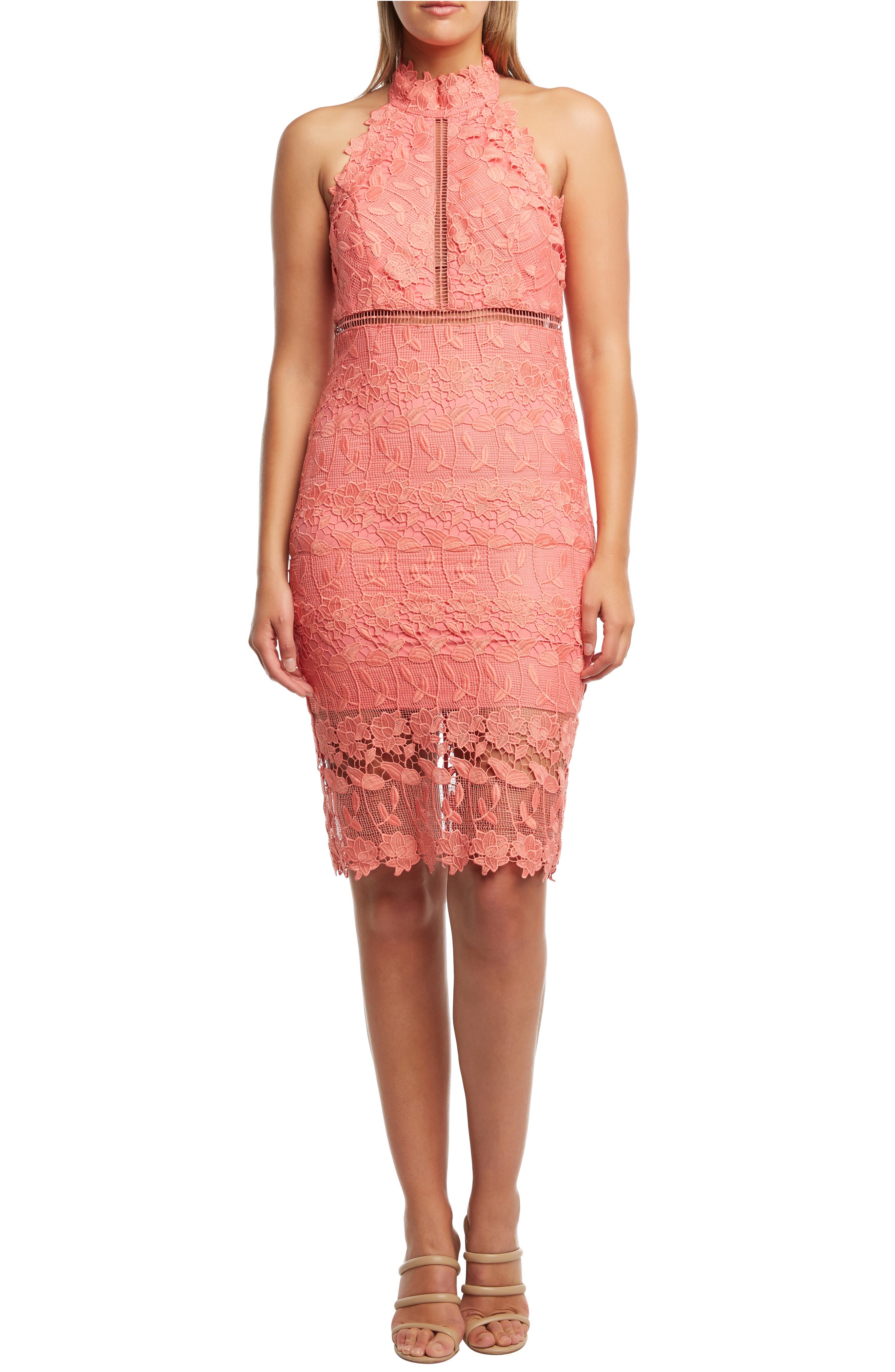 Bardot Noni Lace Halter Dress, Orange