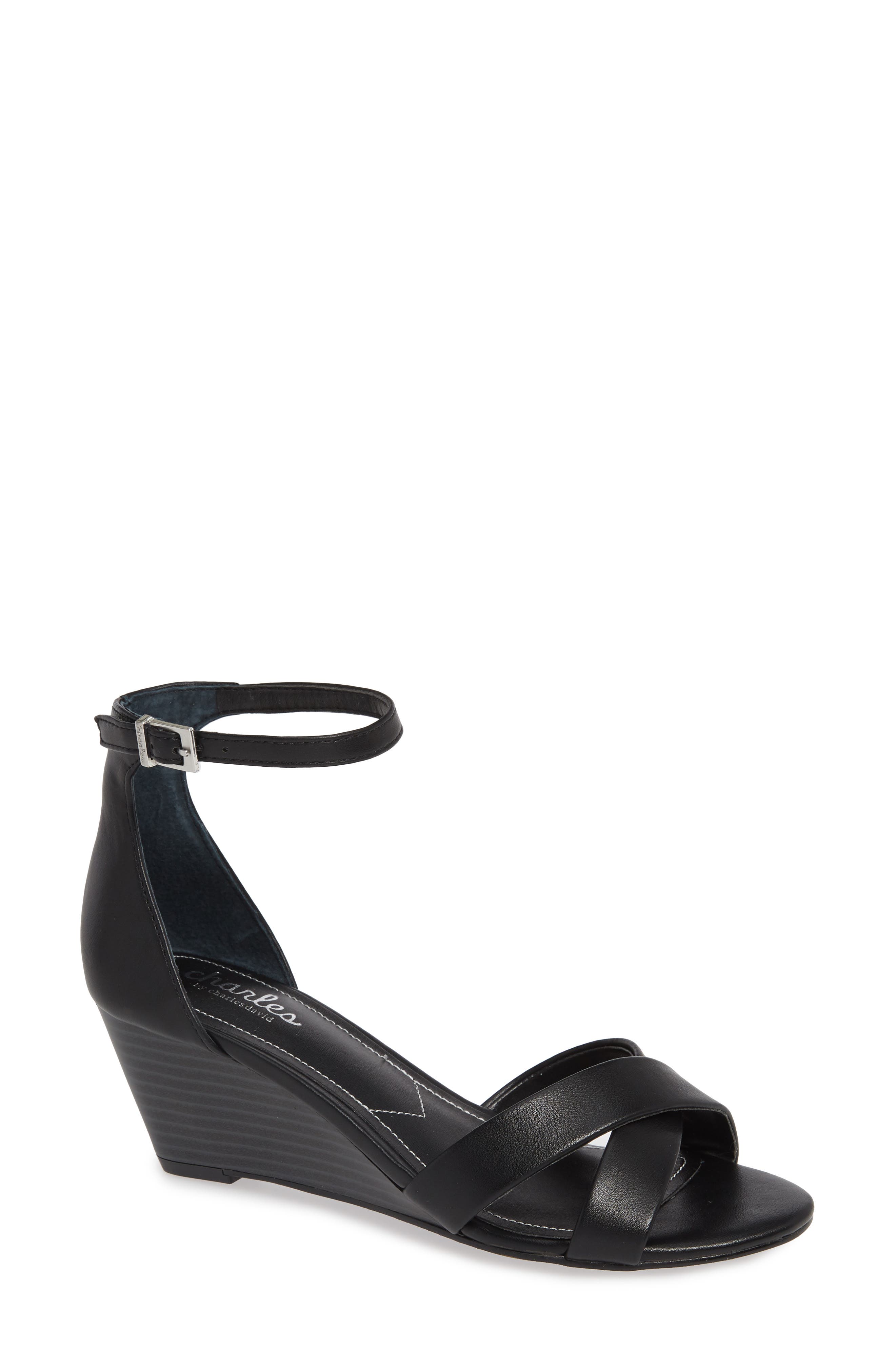 Charles By Charles David Griffin Ankle Strap Wedge, Black