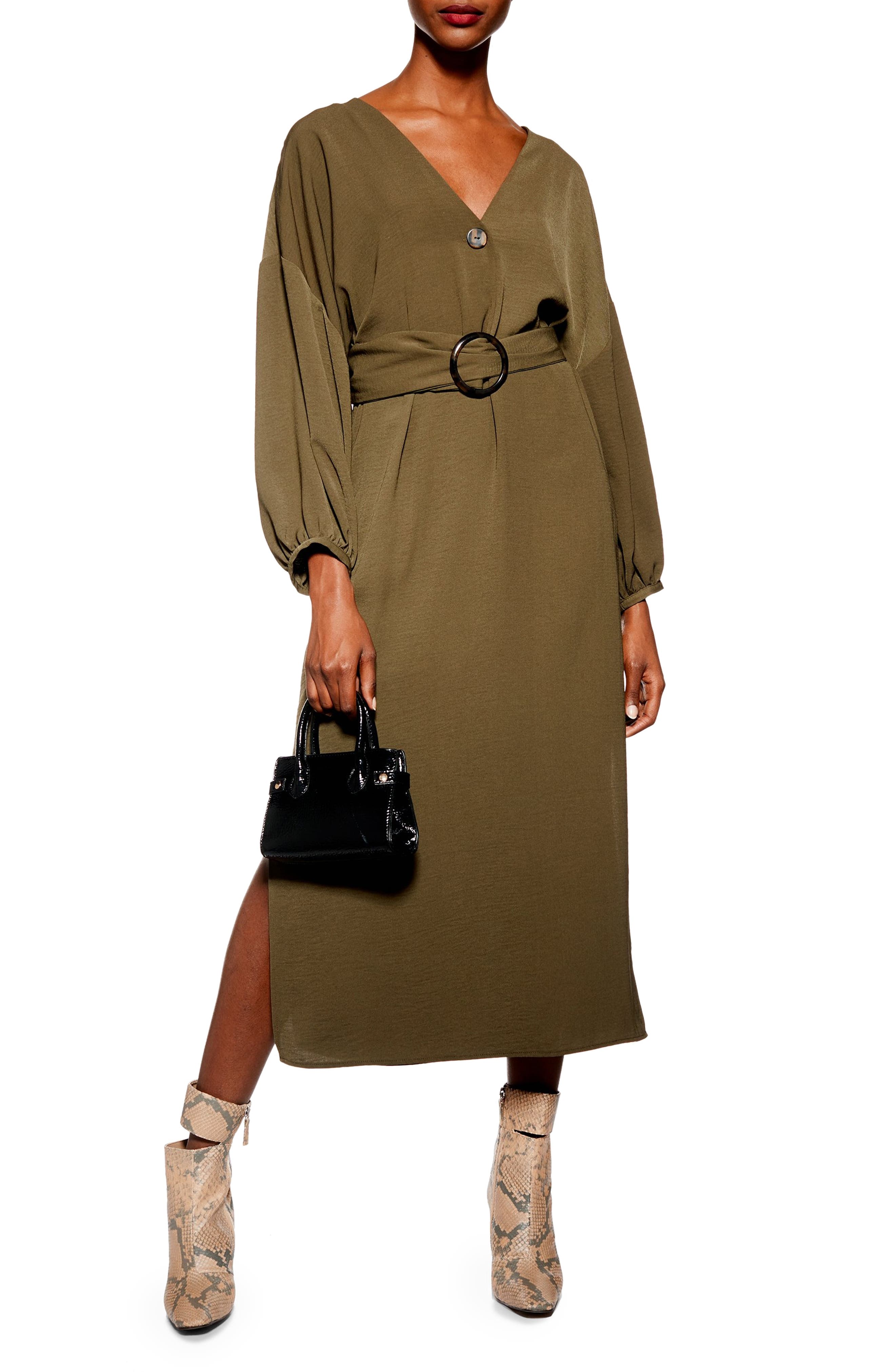 Topshop Belted Midi Dress, US (fits like 0) - Green