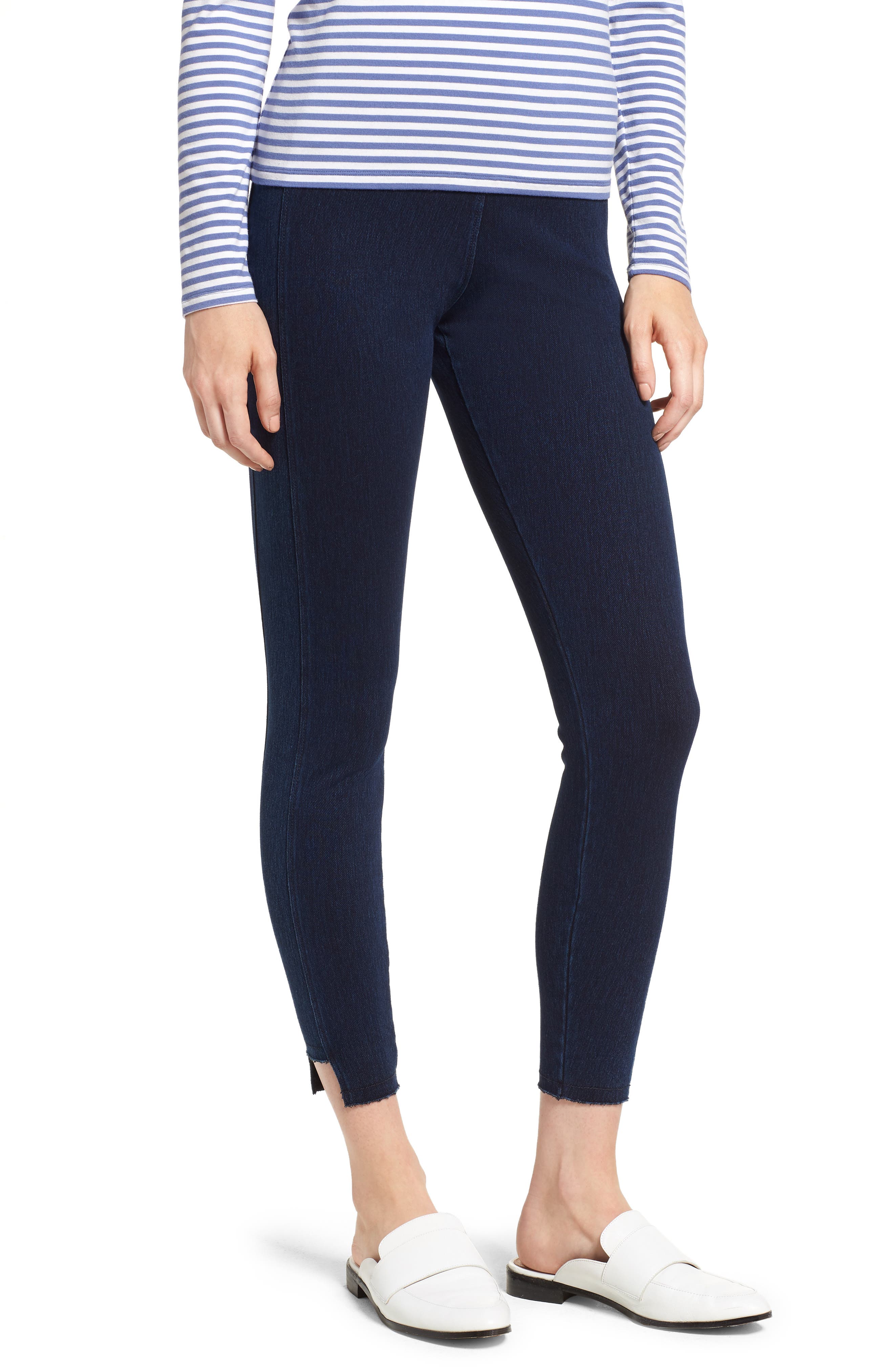 Lysse Step Hem Denim Leggings, Blue