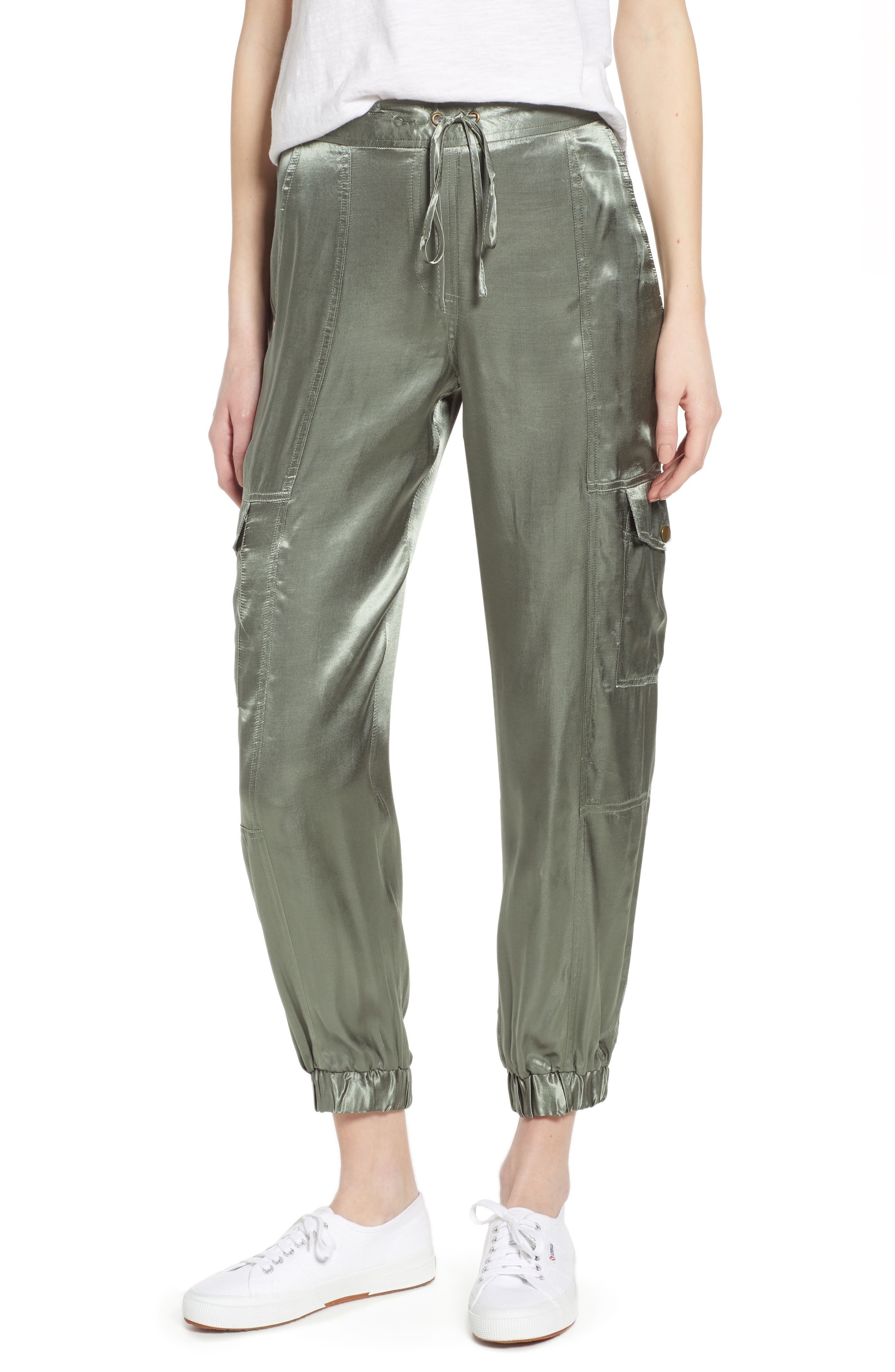 1.state Soft Satin Cargo Jogger Pants, Green
