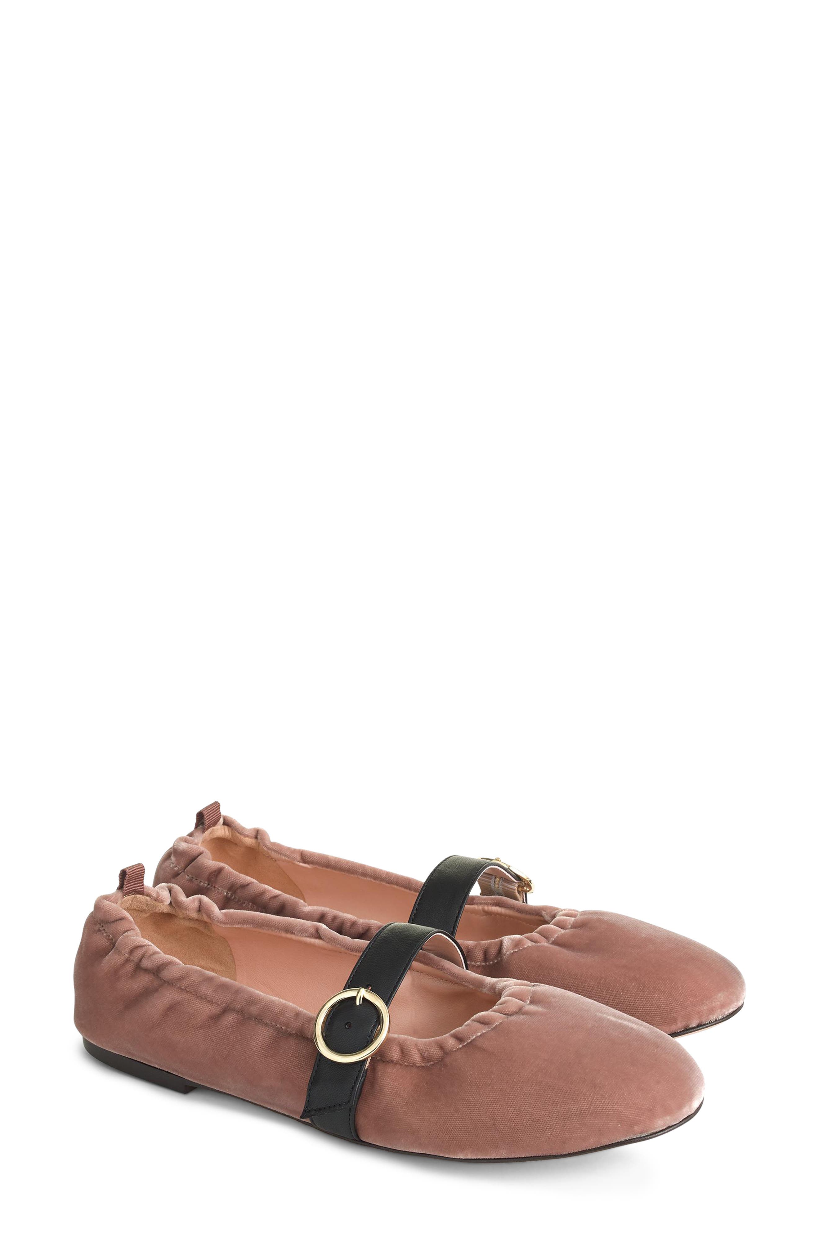 J.crew Velvet Mary Jane Flat- Pink