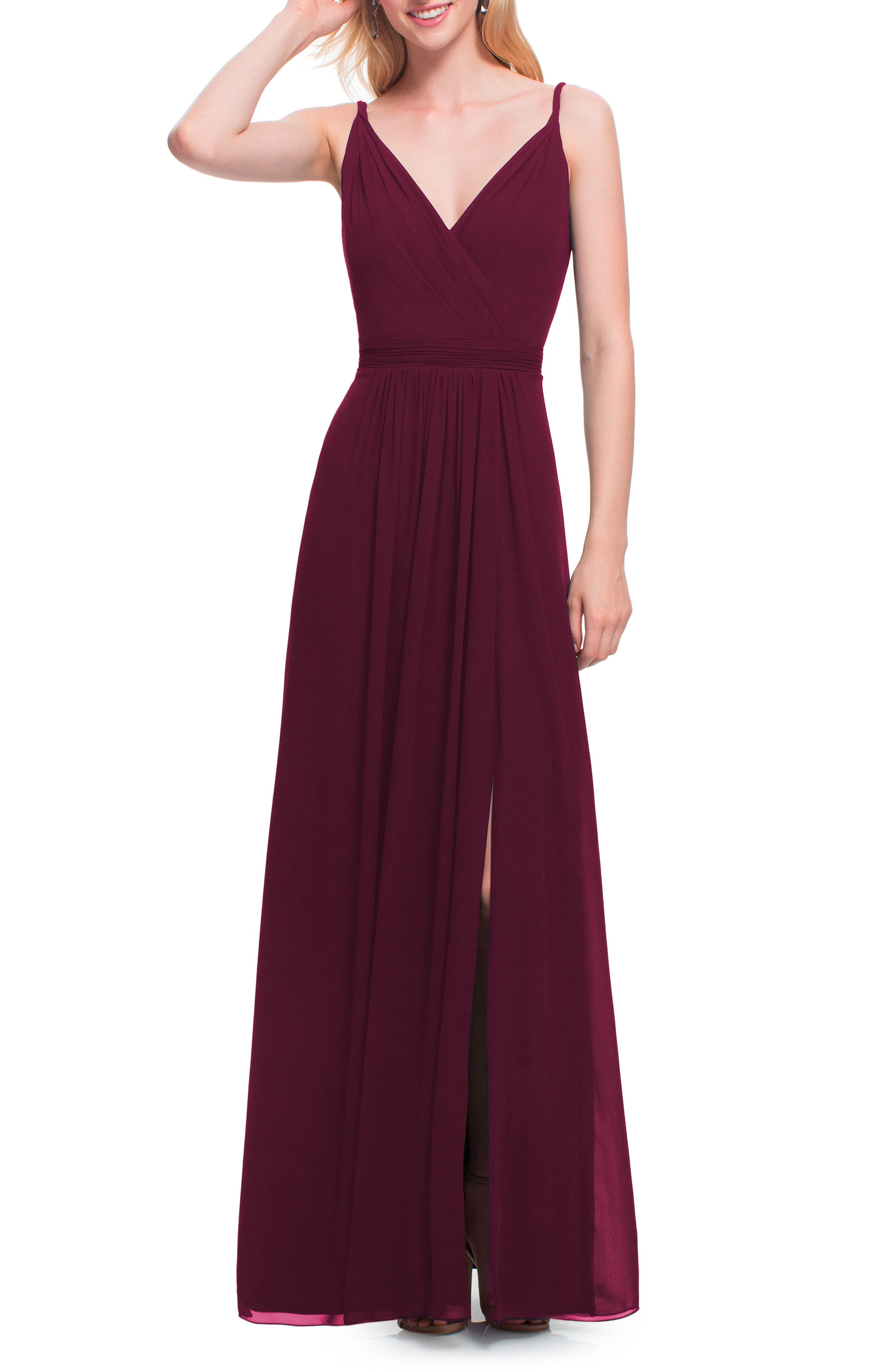 #levkoff Surplice Neck Chiffon Gown, Burgundy
