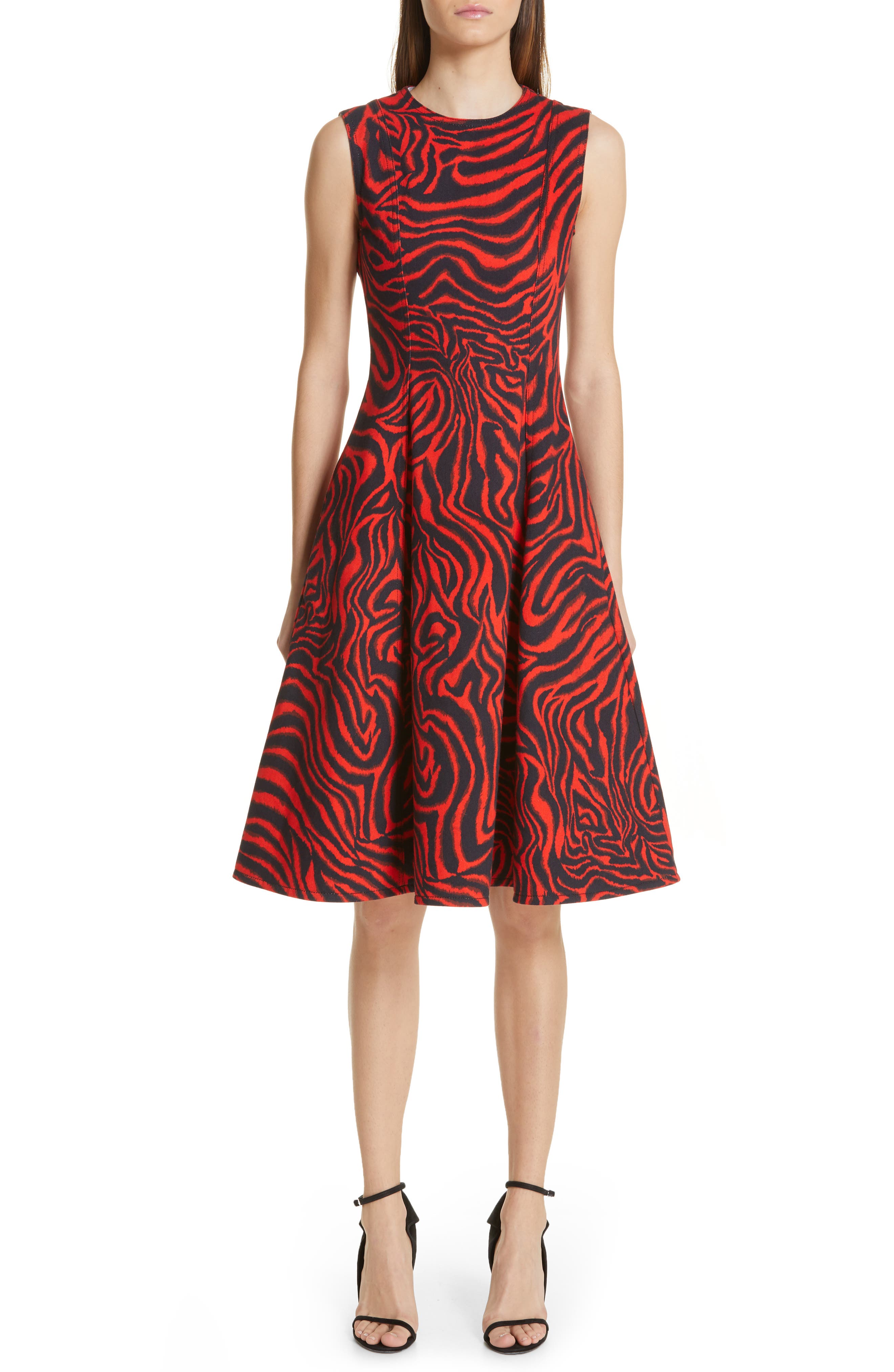 Calvin Klein 205W39Nyc Zebra Print Denim A-Line Dress, US / 42 IT - Red