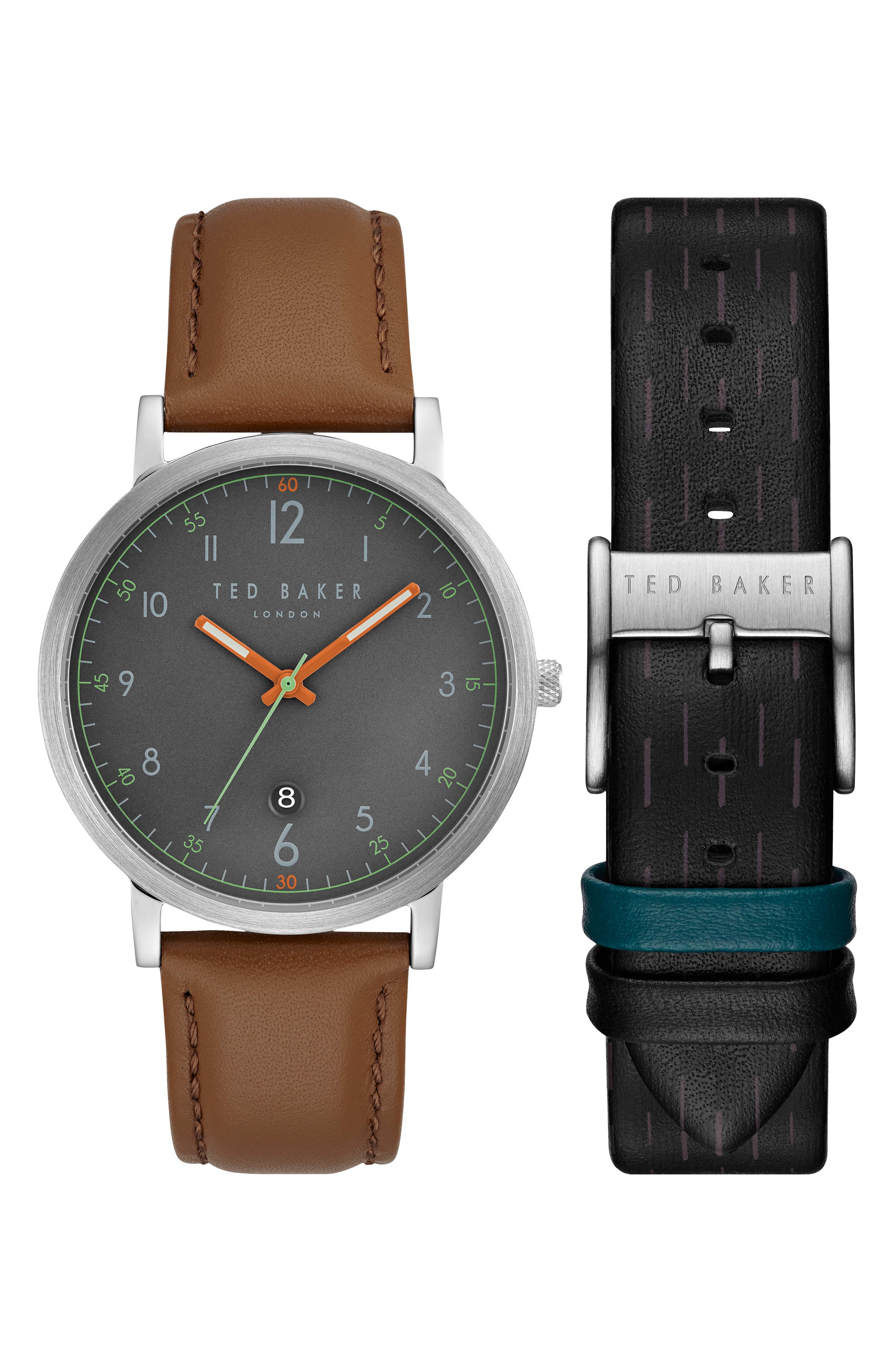 Ted Baker London Leather Strap Watch Gift Set, 40Mm