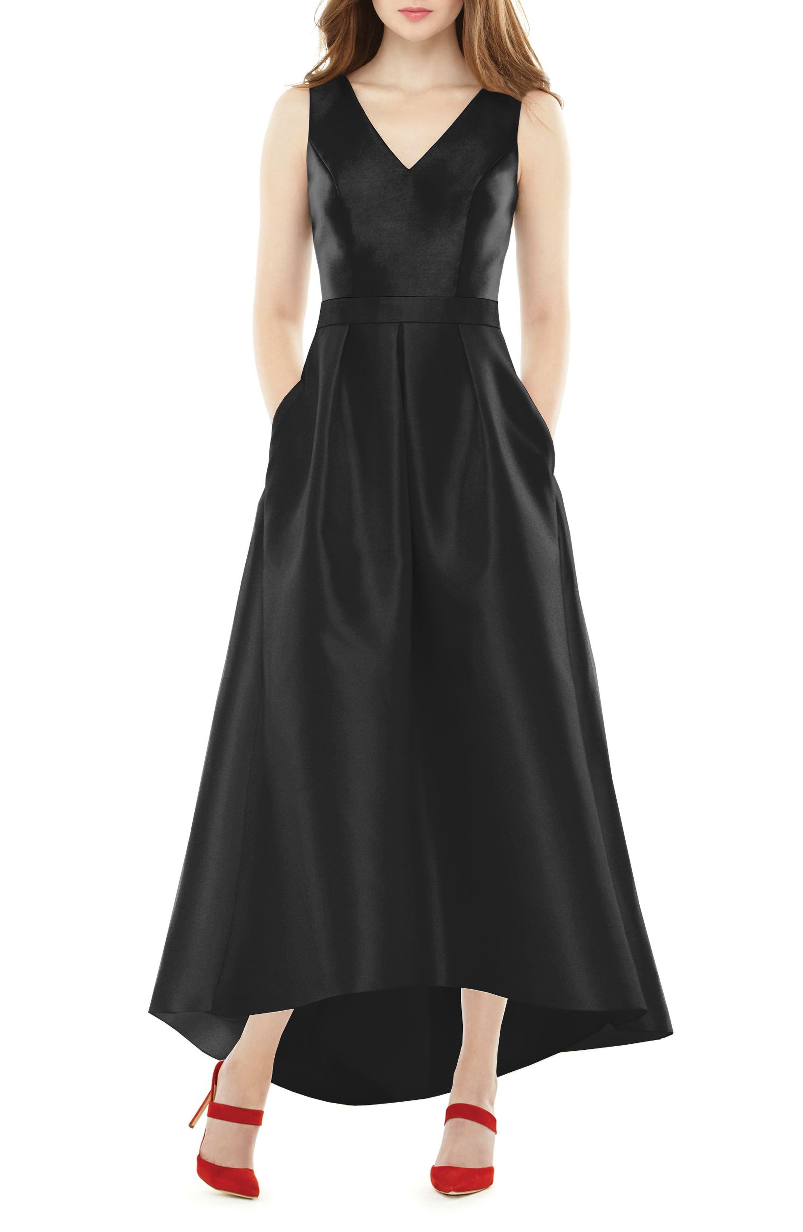 Alfred Sung High/low Sateen Twill Gown, Black