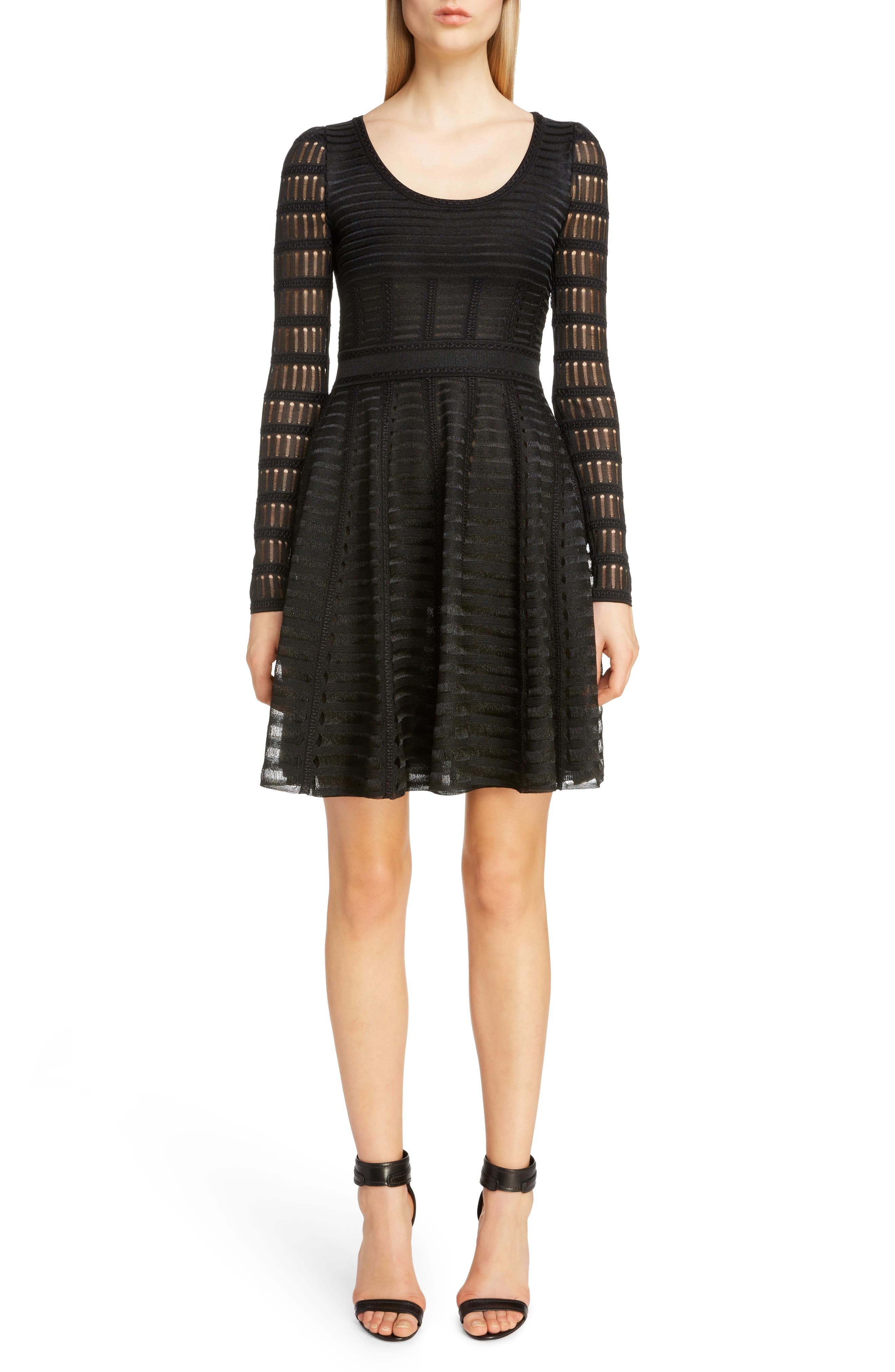 Alexander Mcqueen Open Knit Fit & Flare Minidress, Black