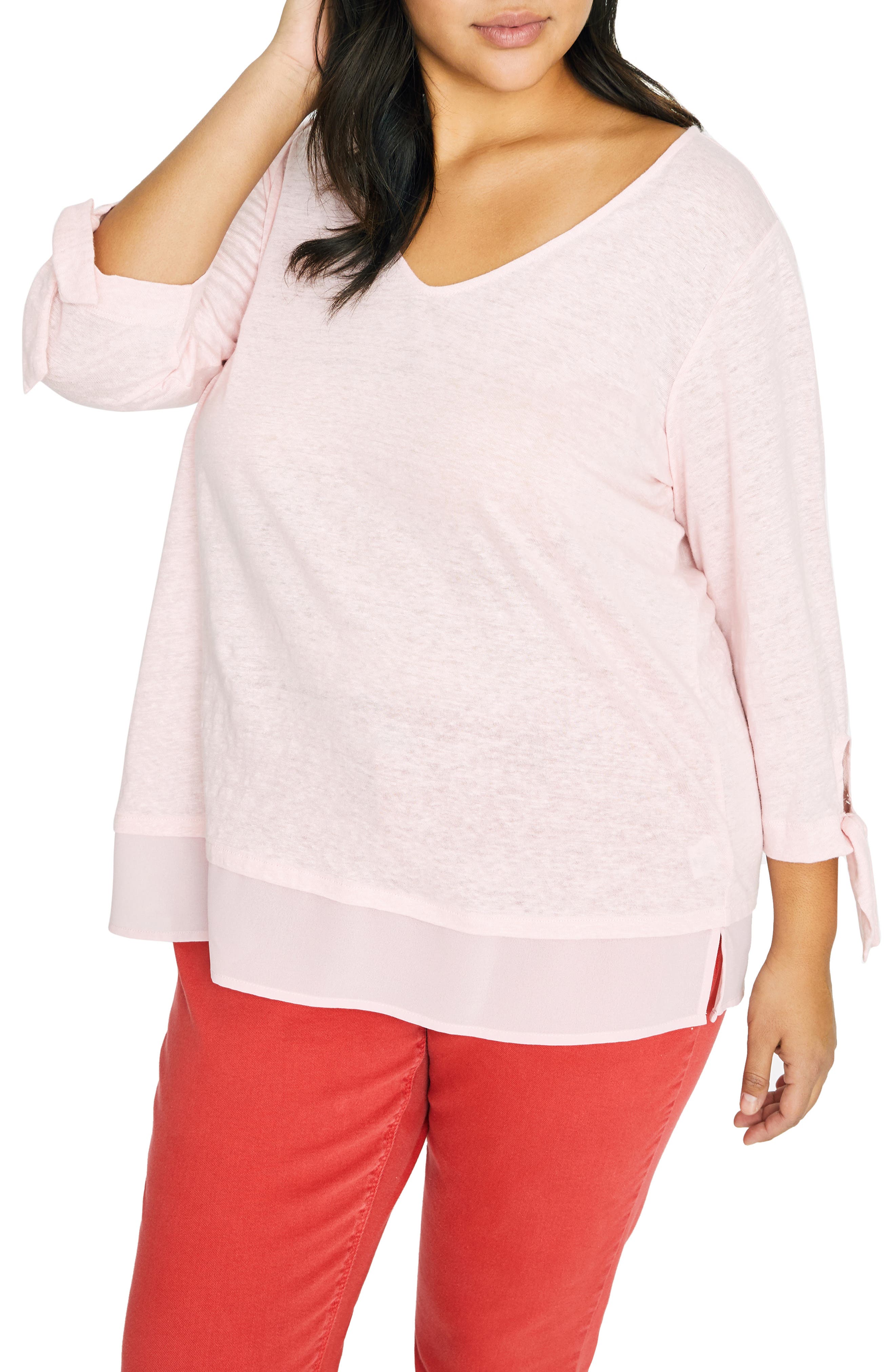 Plus Size Sanctuary Sylvie Tiered Hem Linen Tee, Pink