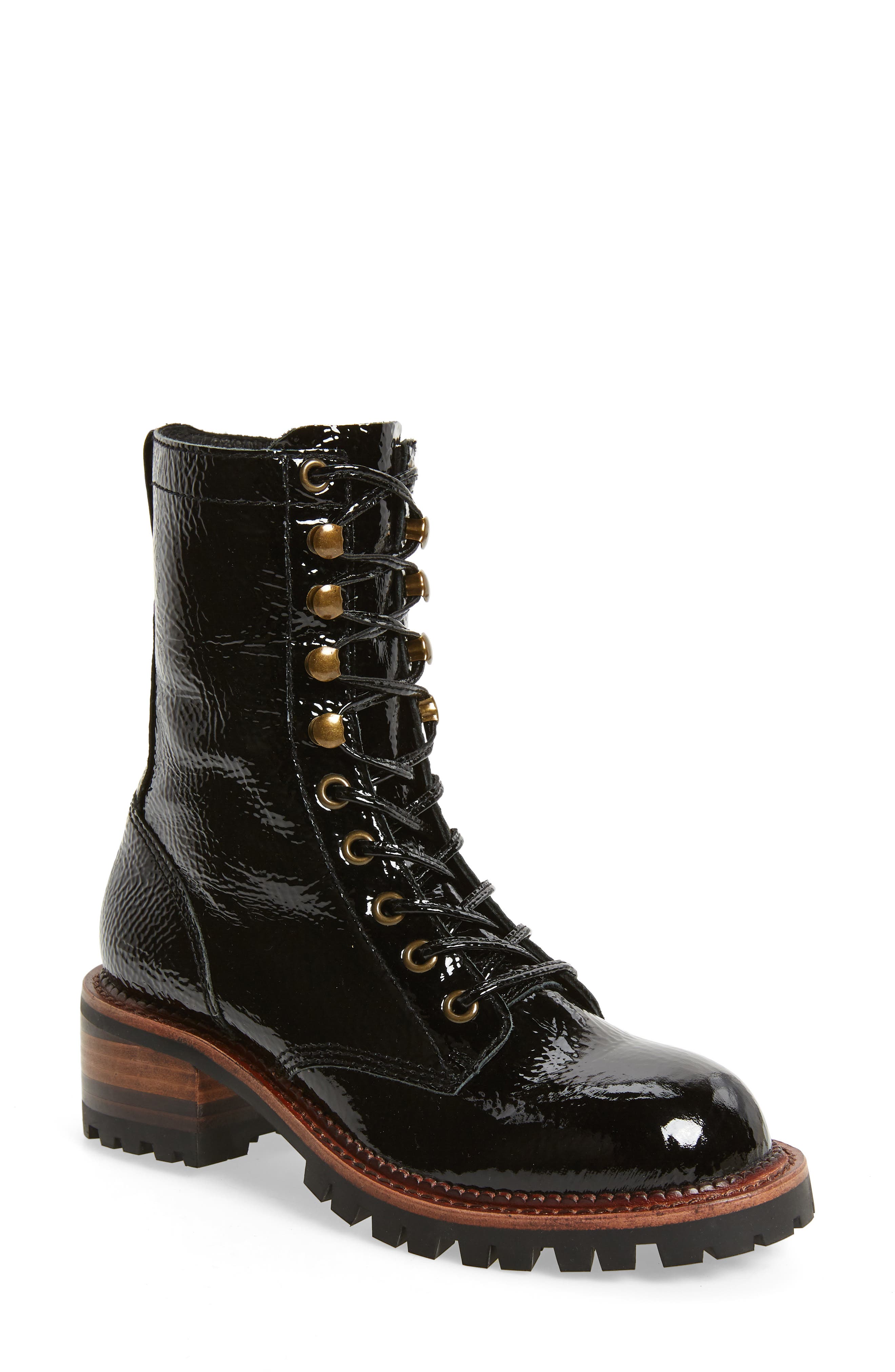 crinkle patent leather boots