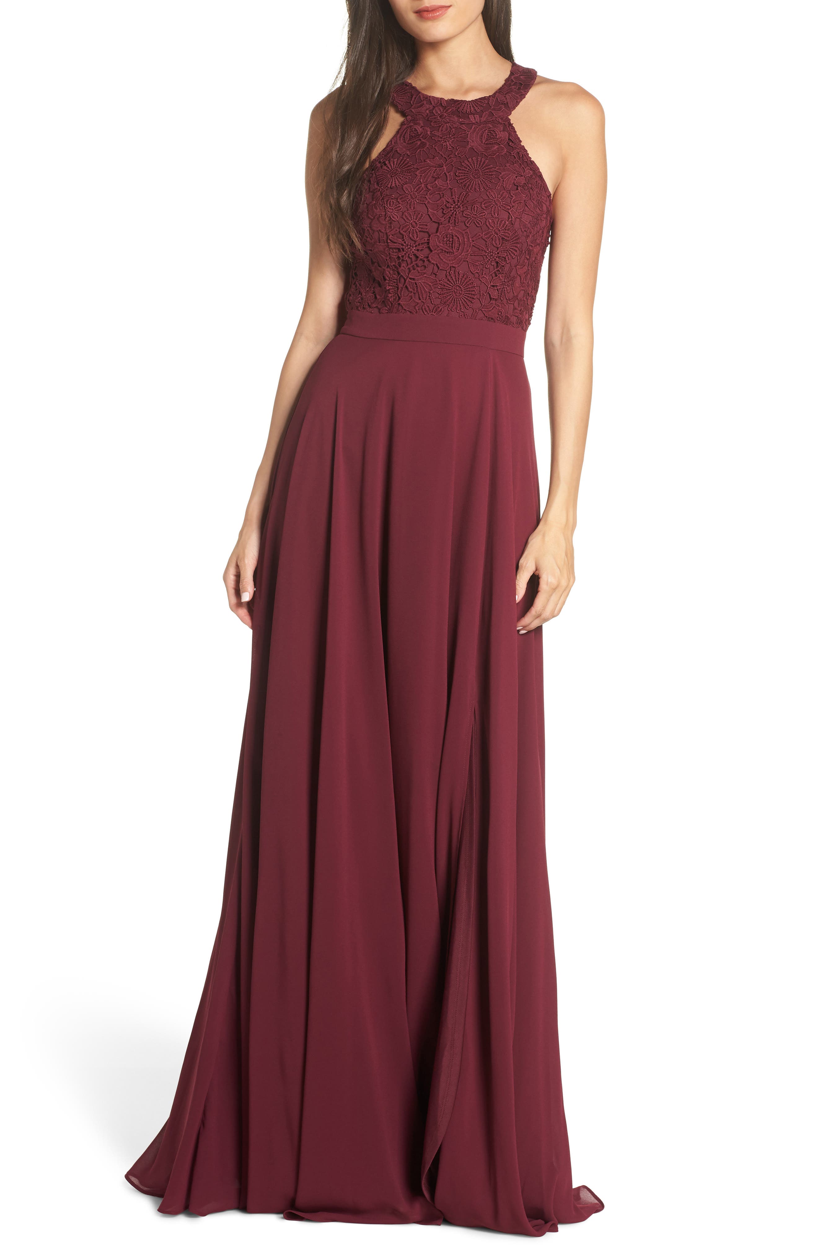 Lulus Love Poem Lace Halter Gown, Red