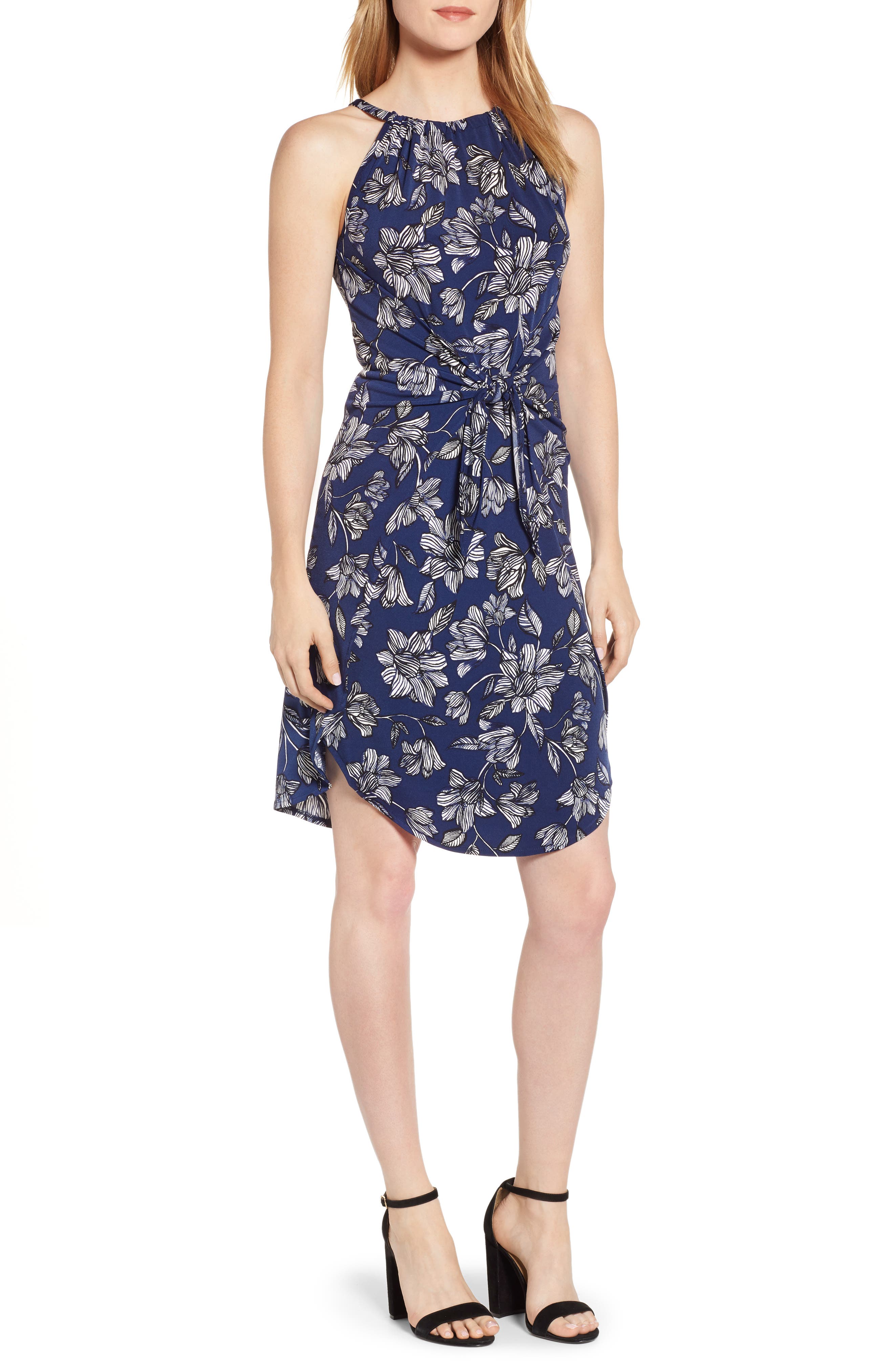 1.state Tidal Wave Tie Waist Dress, Blue