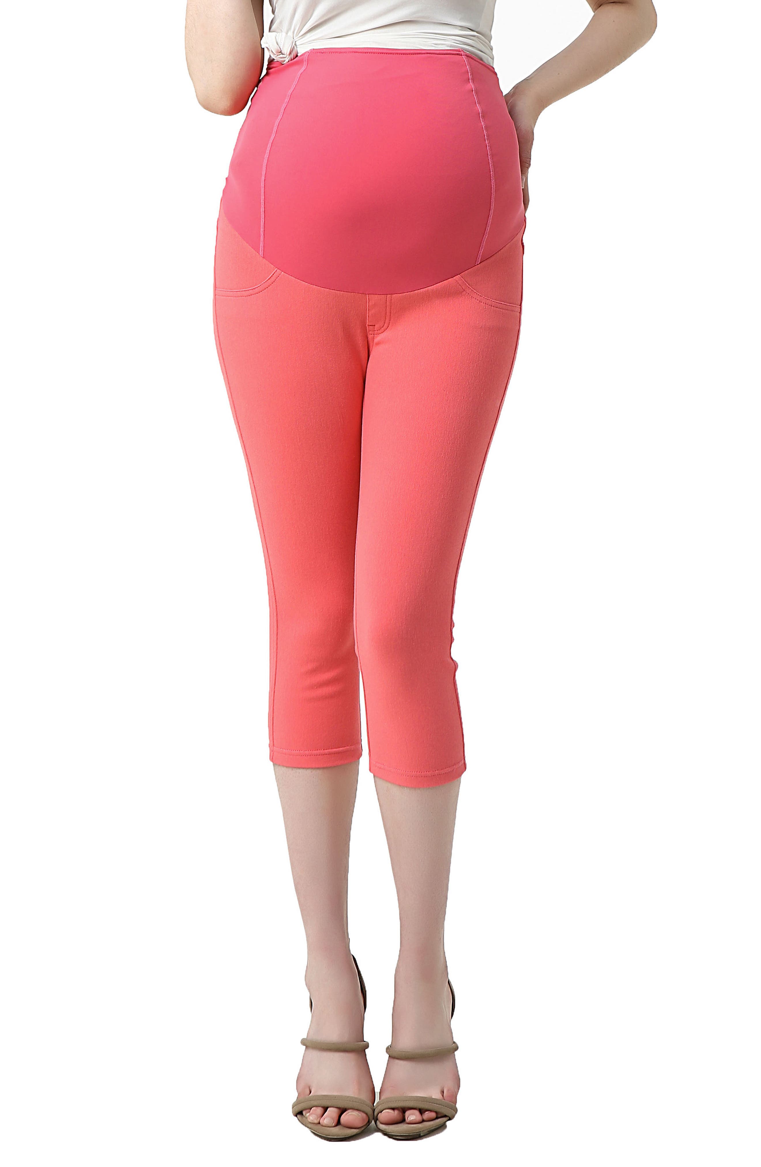 Kimi And Kai Melody Capri Denim Maternity Leggings, Coral