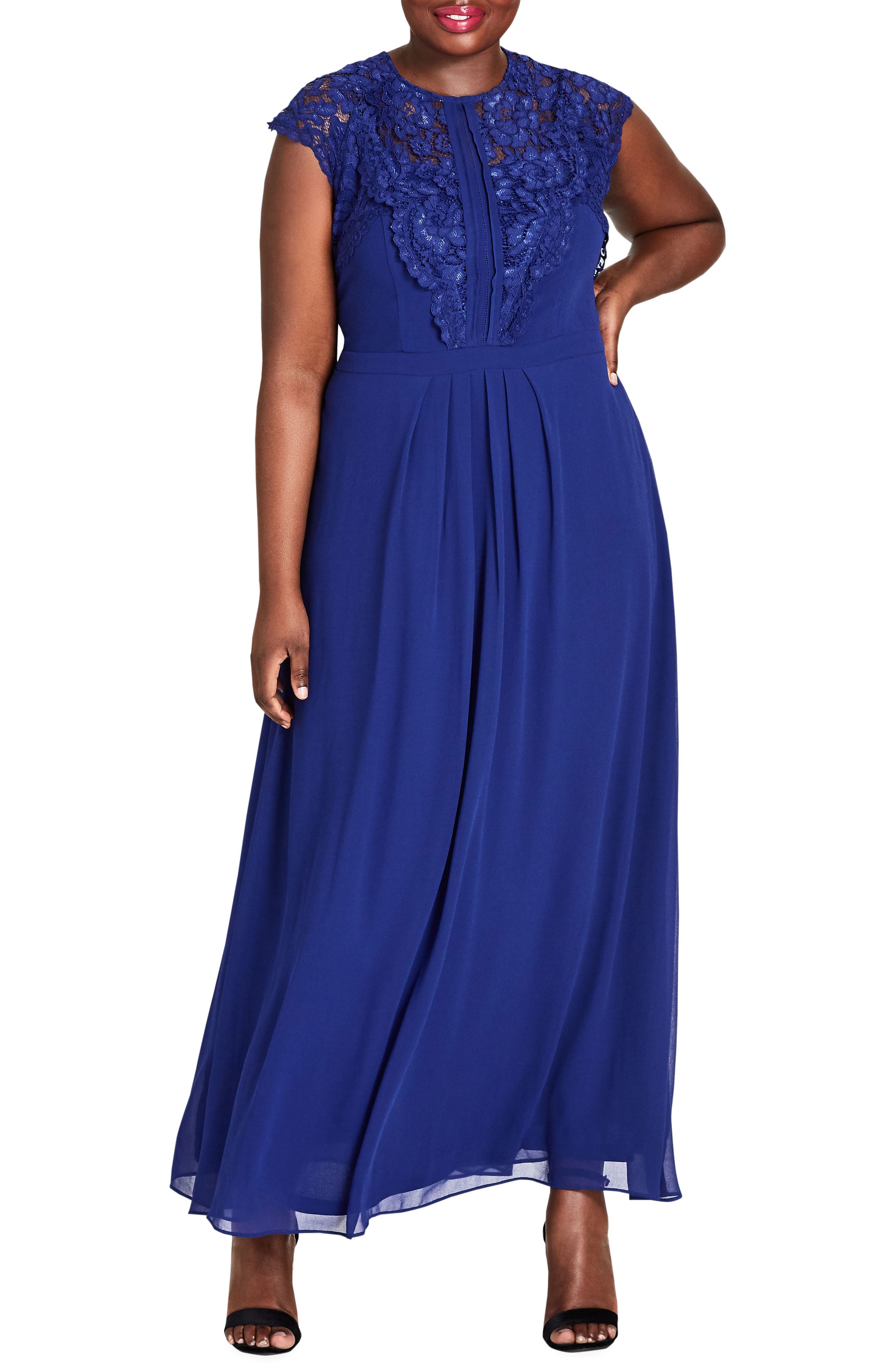 Plus Size City Chic Lace Bodice Maxi Dress, Blue